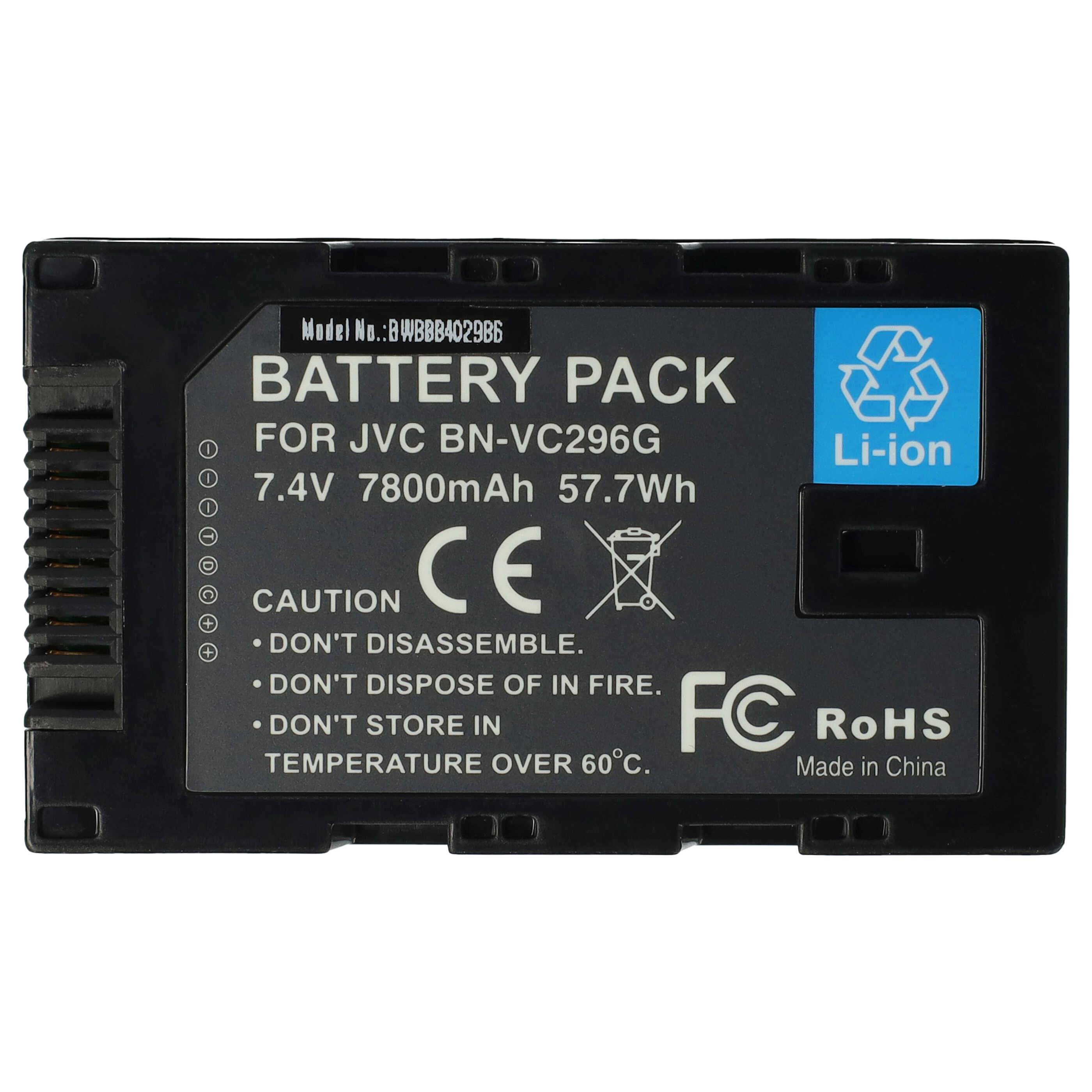 Videocamera Battery replaces JVC BN-VC298G, BN-VC296G, BN-VC264G - 7800 mAh 7.4 V Li-Ion