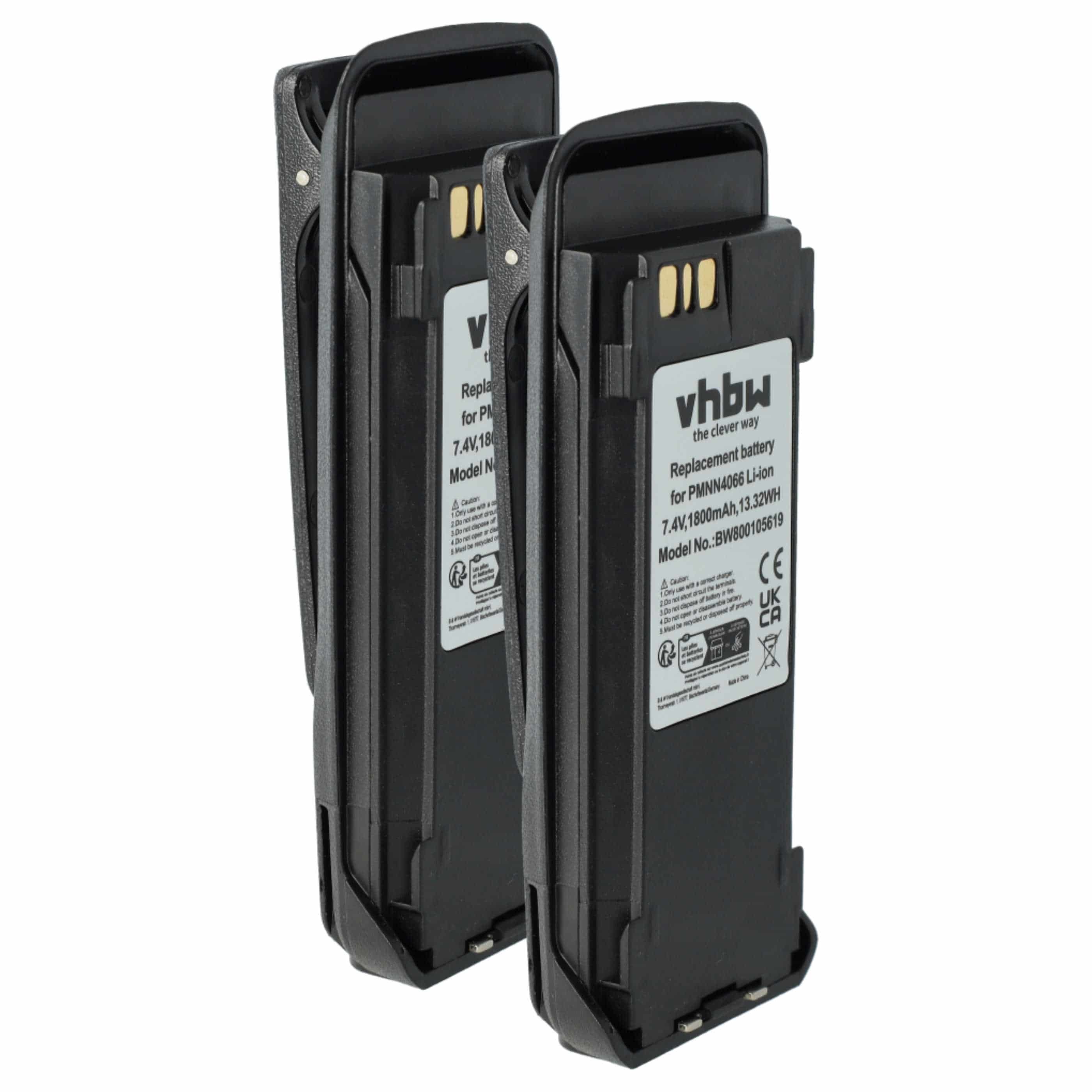 Radio 2x Battery replaces Motorola NNTN4066, PMNN4065, NNTN4077, NNTN4103 - 1800 mAh 7.4 V Li-Ion + Belt Clip