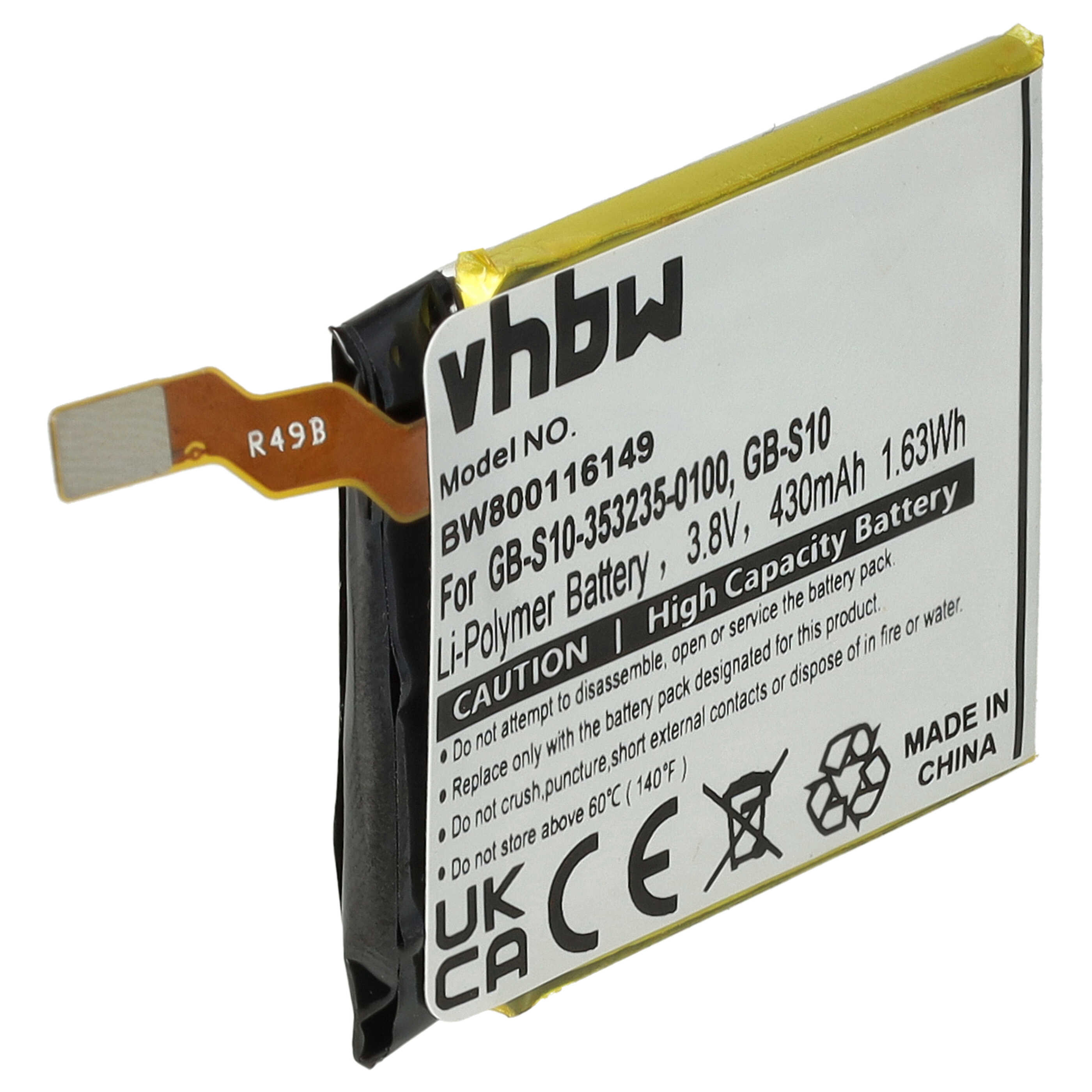 Batterie remplace Sony 1288-9079, GB-S10, 1588-0911 pour montre connectée - 430mAh 3,7V Li-polymère