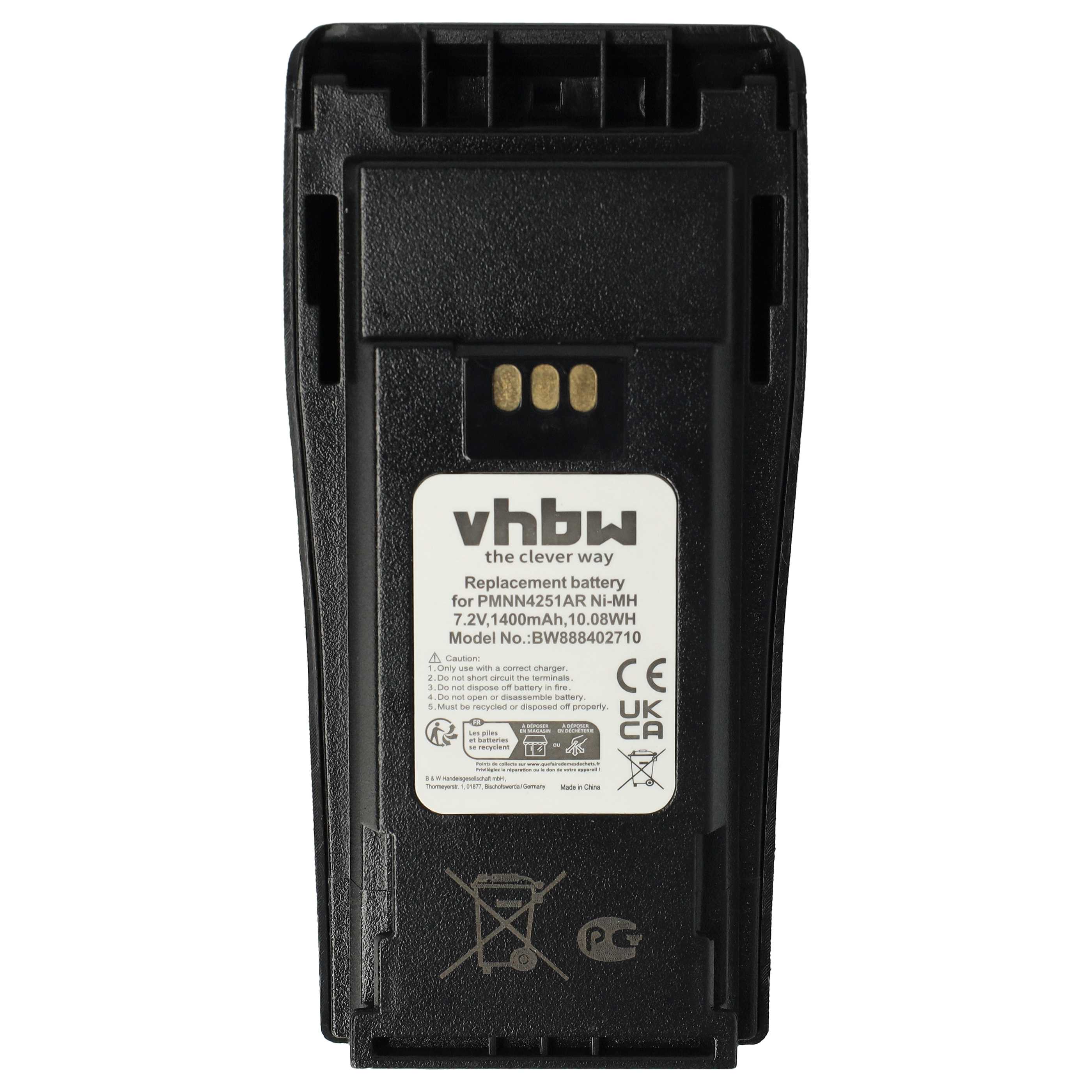 Radio 5x Battery replaces Motorola NNTN4497A, NNTN4497, NNTN4496AR, NNTN4496 - 1400 mAh 7.2 V NiMH + Belt Clip