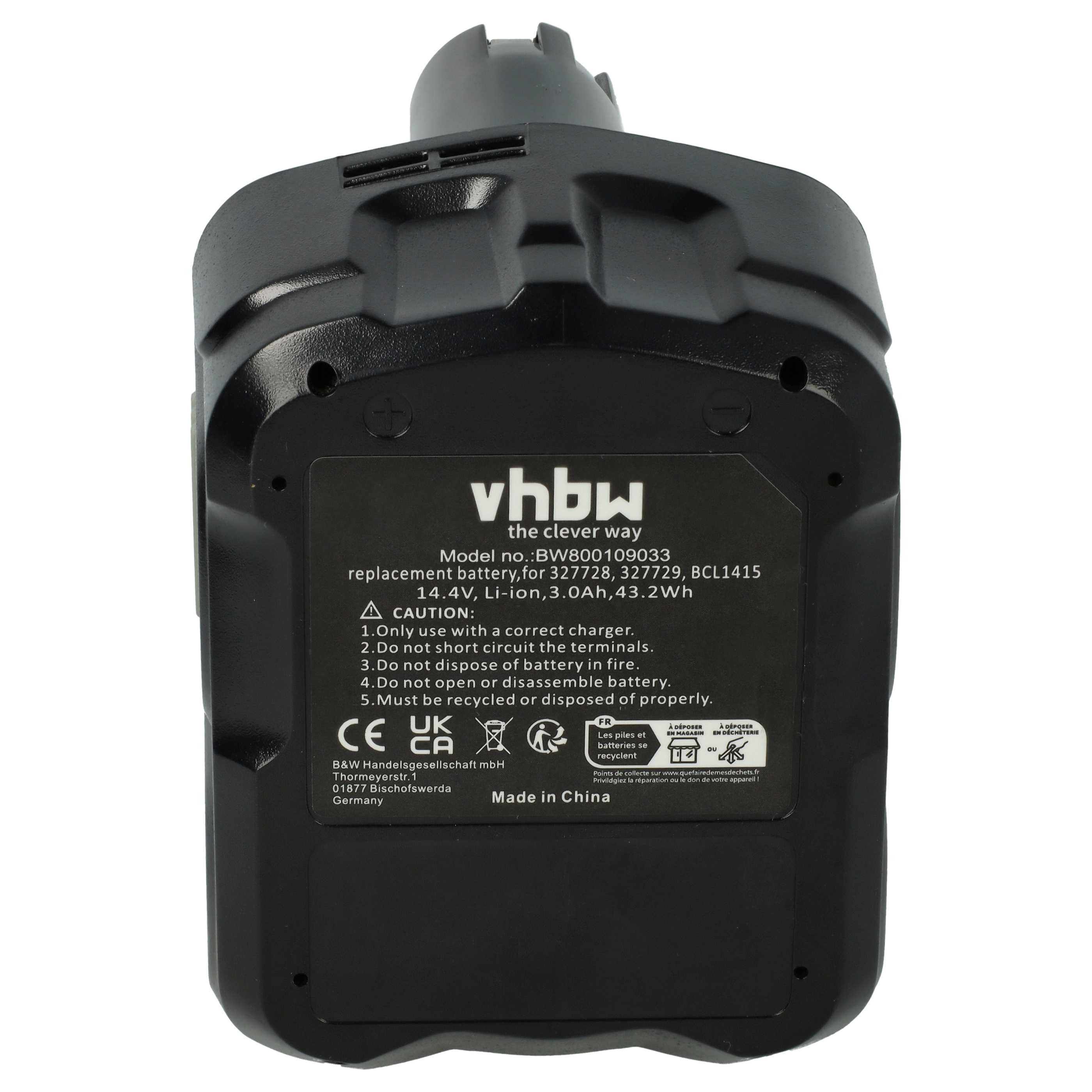 Battery replaces Hitachi BCL1430, BCL1415, 327728, 327729 Electric Power Tool - 3000 mAh, 14.4 V, Li-Ion