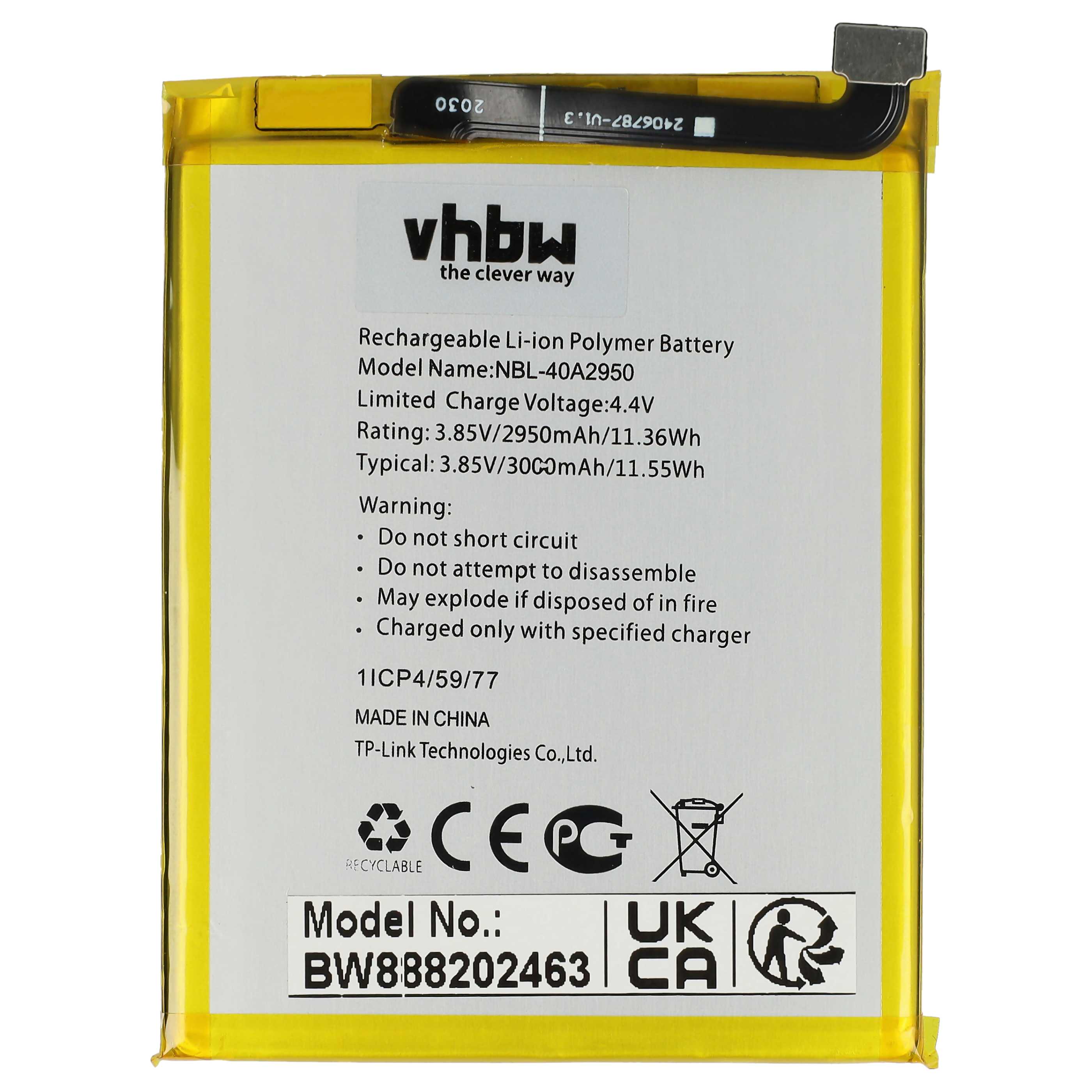Akumulator do telefonu smartfona zamiennik Neffos / TP-Link NBL-40A2950 - 2850 mAh 3,85 V LiPo