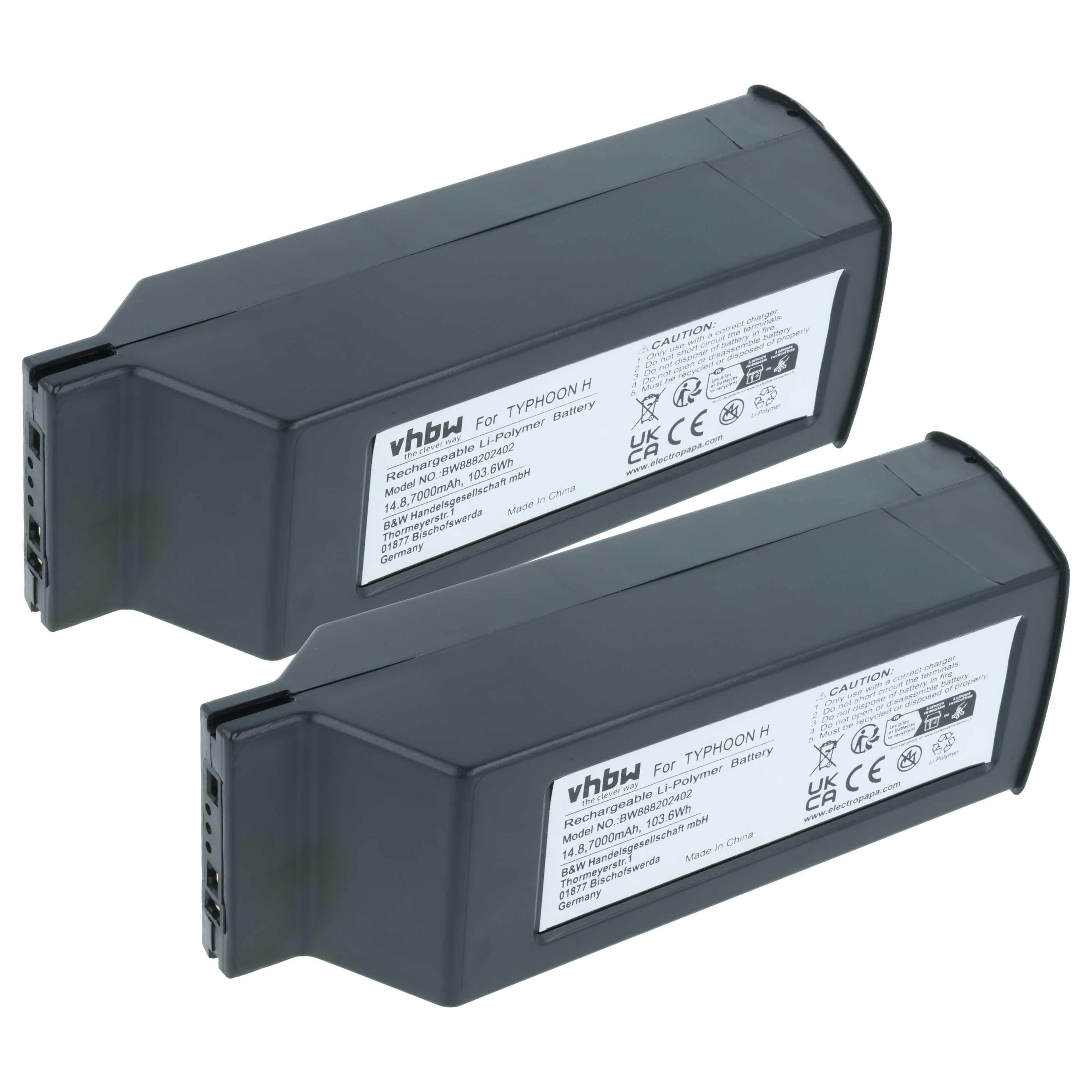 2x Batteries remplace Yuneec YUNH105, YUNTYH105 pour drone Yuneec- 7000mAh 14,8V Li-polymère