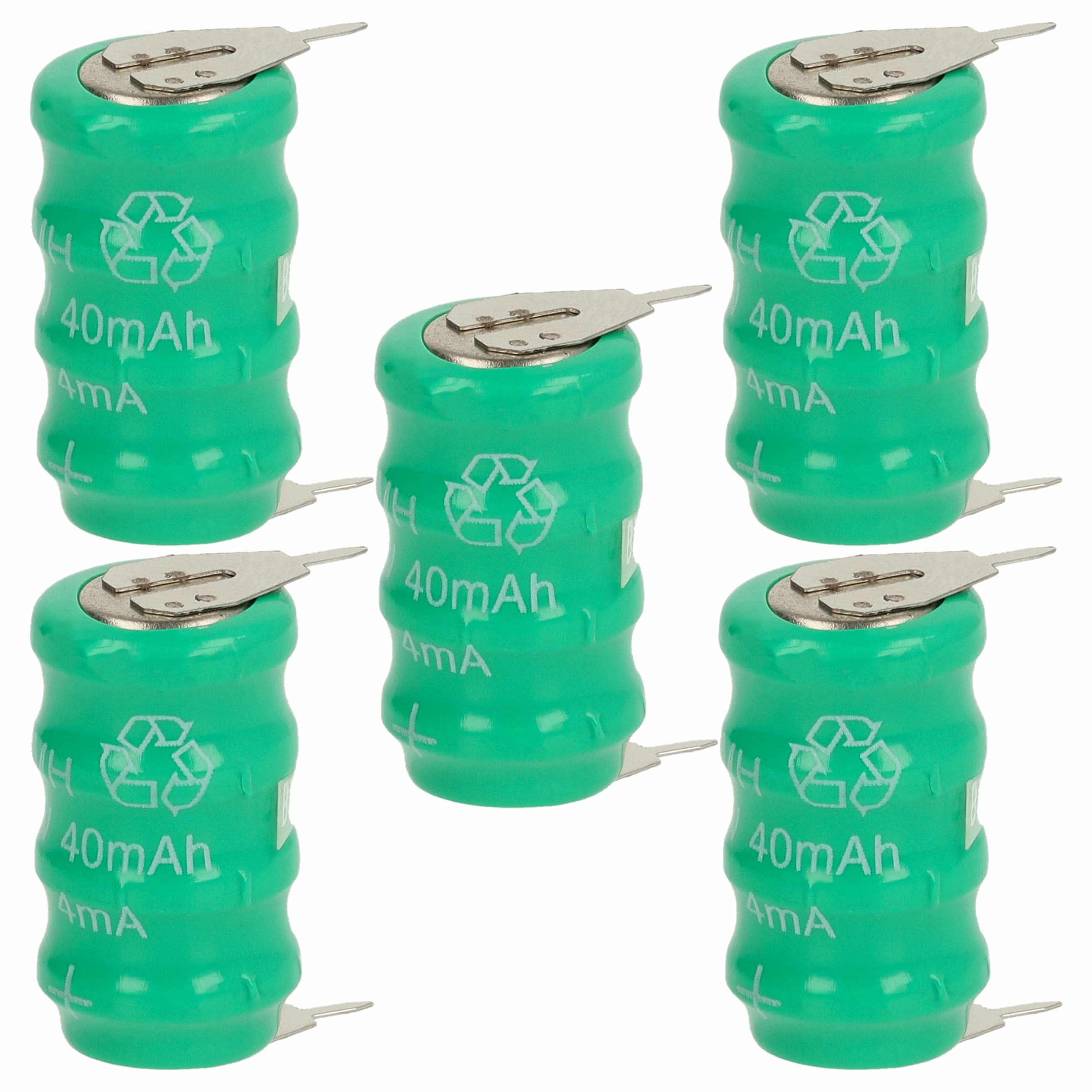 5x Button Cell Battery Type V40H 2 Pins for Model Building Solar Lamps etc. - 40 mAh 4.8 V NiMH