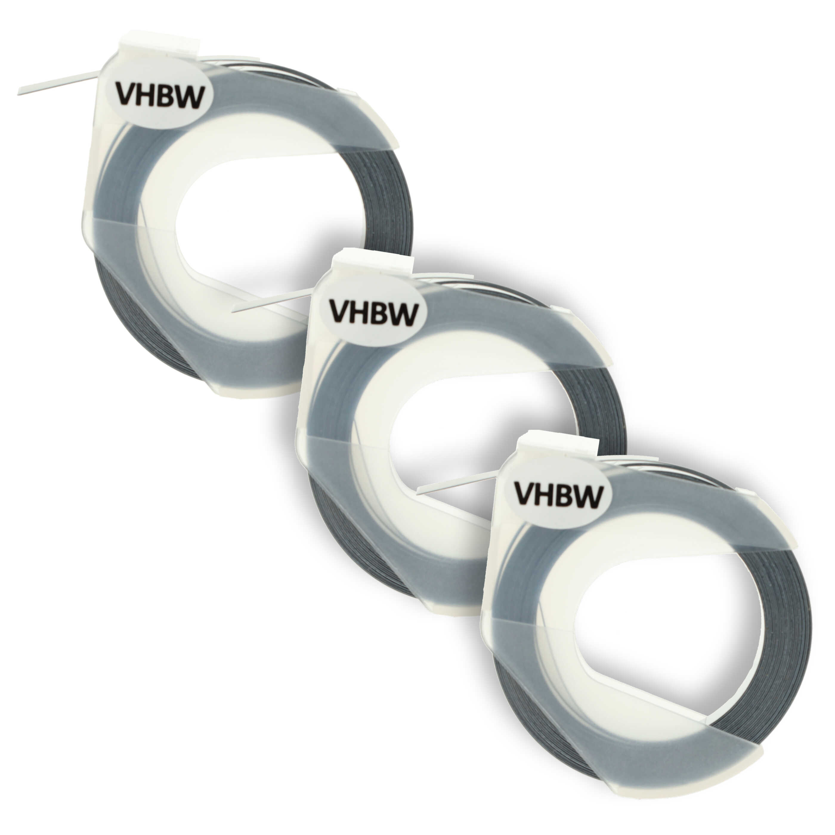 3x 3D Embossing Label Tape replaces Dymo 520109, 0898130, S0898130 - 9 mm White to Black