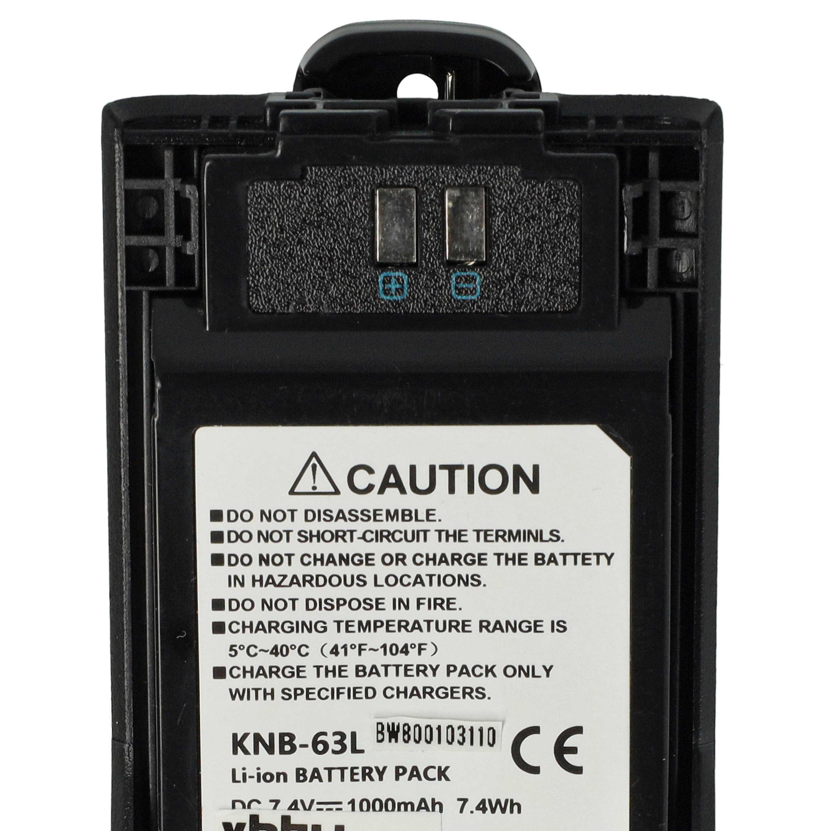 Radio Battery (2 Units) Replacement for Kenwood KNB-63L, KNB-65L - 1000 mAh 7.4 V Li-Ion + Belt Clip