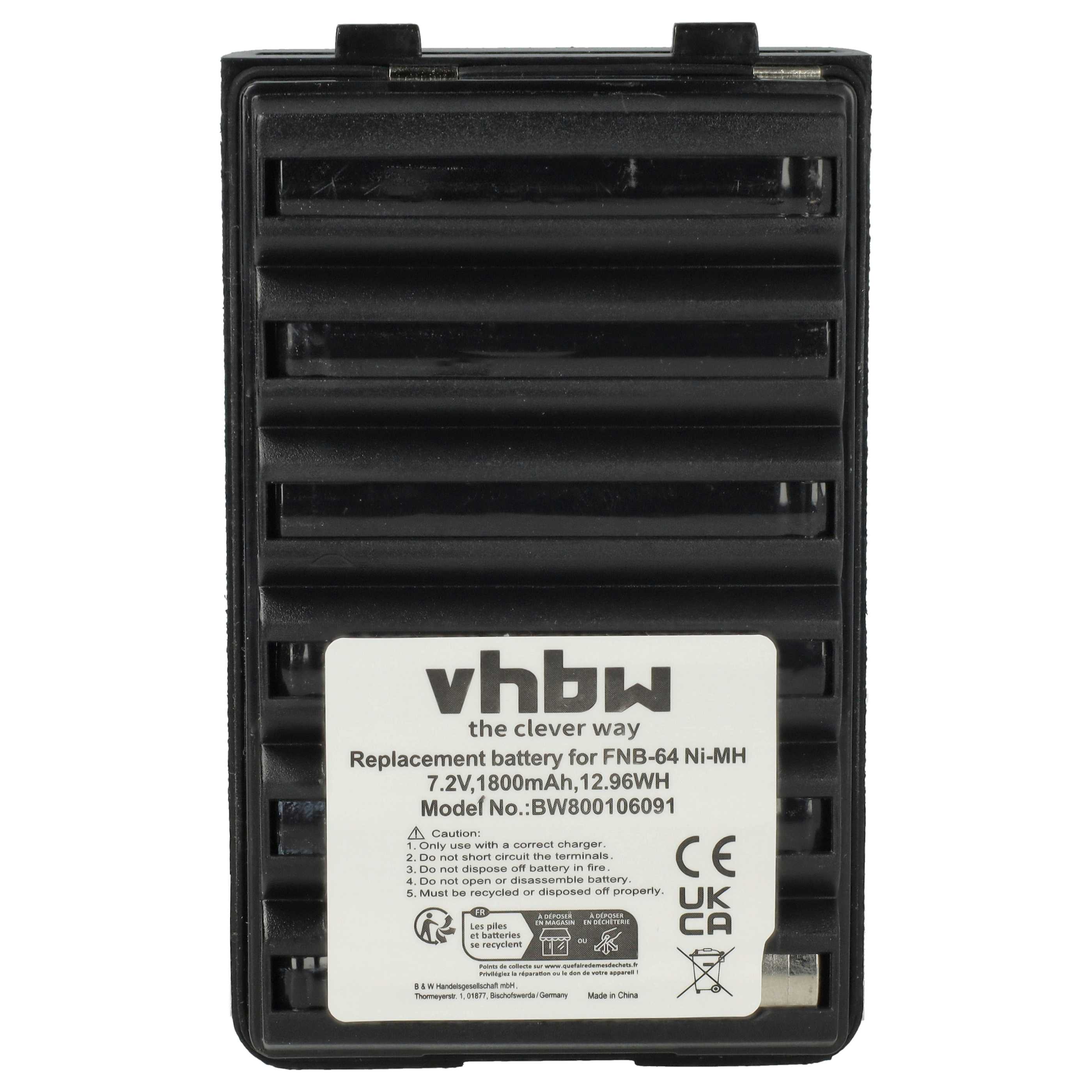 Radio 5x Battery replaces Yaesu Vertex FNB-64H, FNB-57, FNB-64, FNB-83, AAJ66X001 - 1800 mAh 7.2 V NiMH