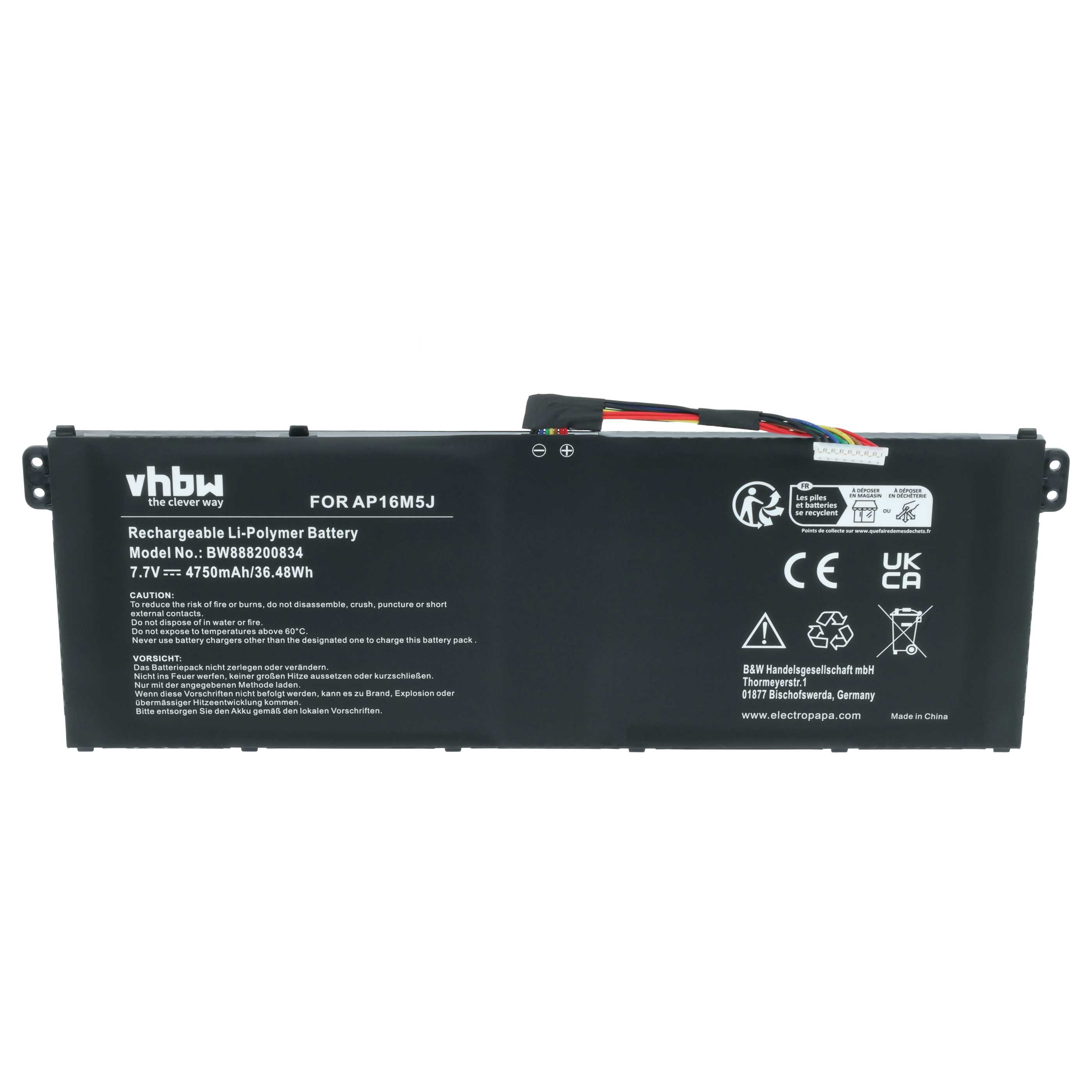 Akumulator do laptopa zamiennik Acer AP16M5J, KT.00205.004, KT.00205.005 - 4750 mAh 7,7 V LiPo, czarny