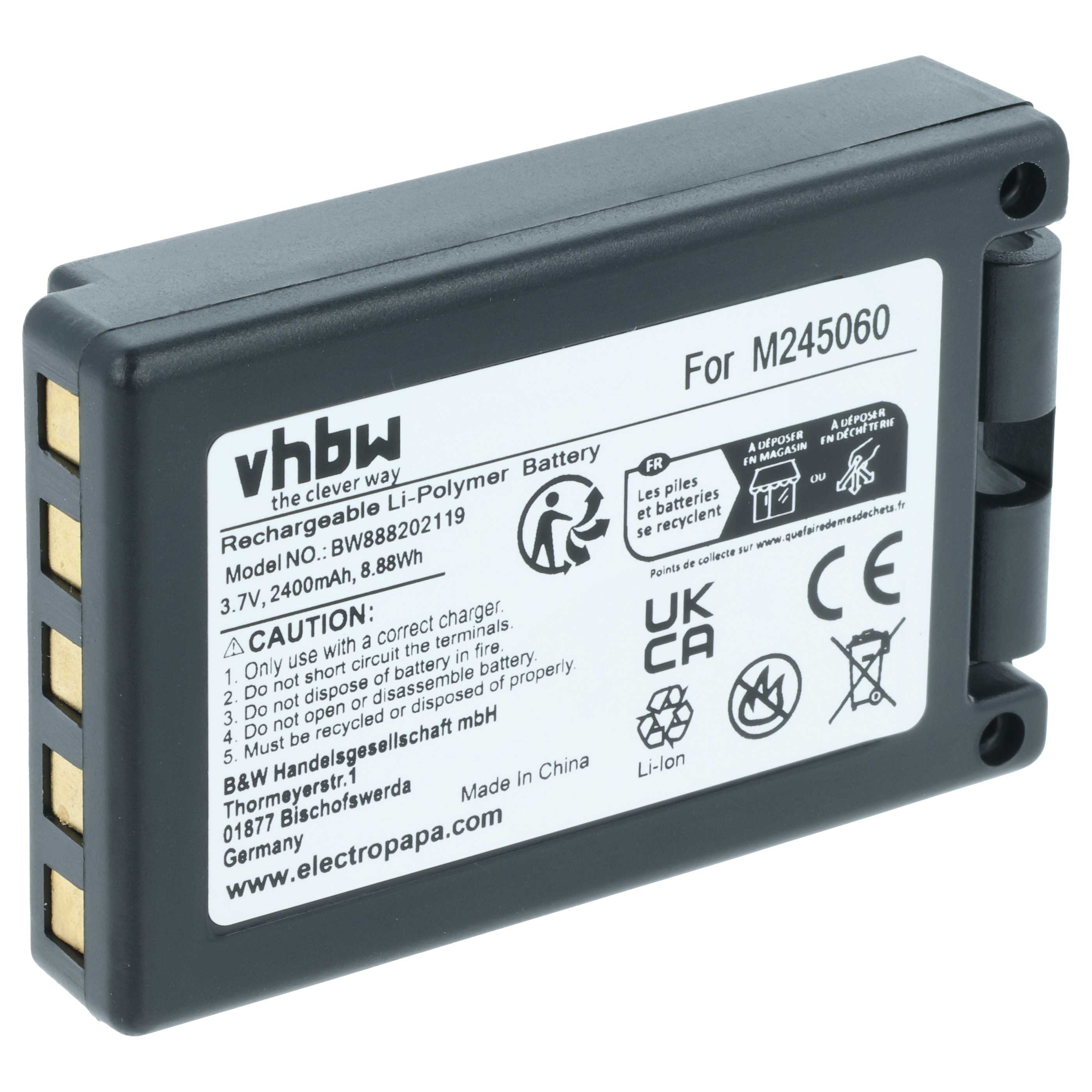 Batería reemplaza Teleradio M245060, 22.381.2, D00004-02 sistema control - 2400mAh 3,7V Li-Ion