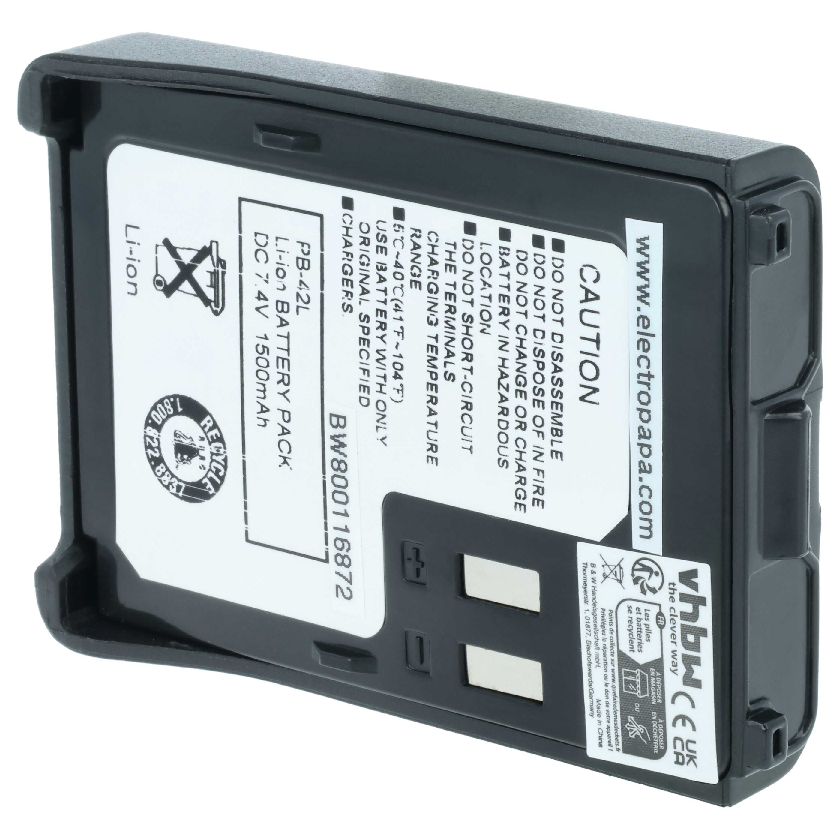 Radio 2x Battery replaces Kenwood PB-42Li, PB-42L, PB-42 - 1500 mAh 7.4 V Li-Ion