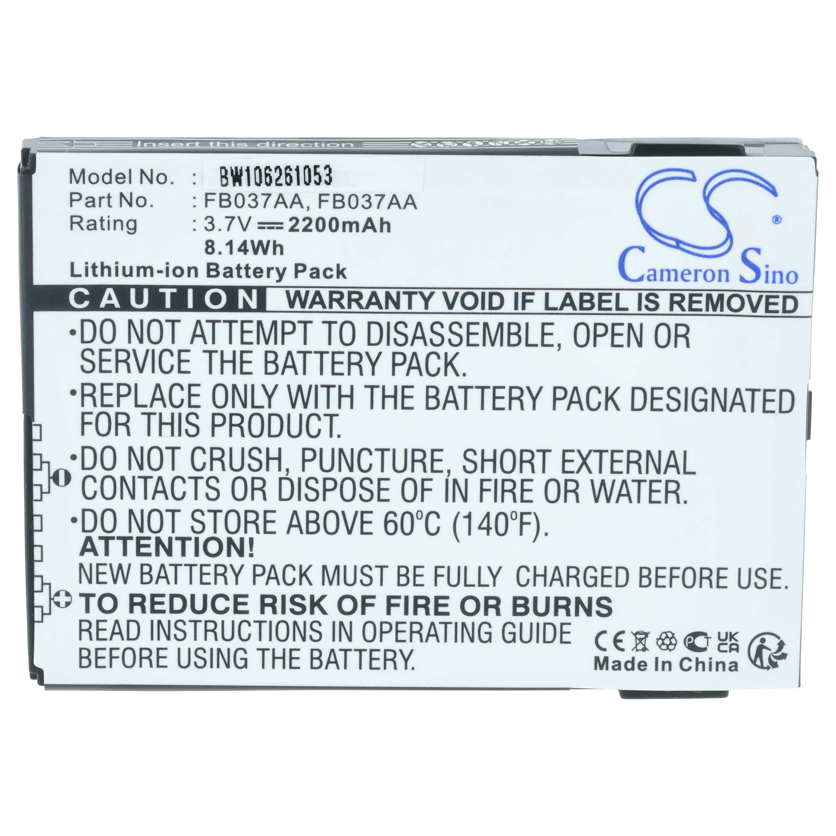 Akumulator do telefonu smartfona zamiennik HP / IPAQ 459723-001, 451405-001 - 2200 mAh 3,7 V Li-Ion