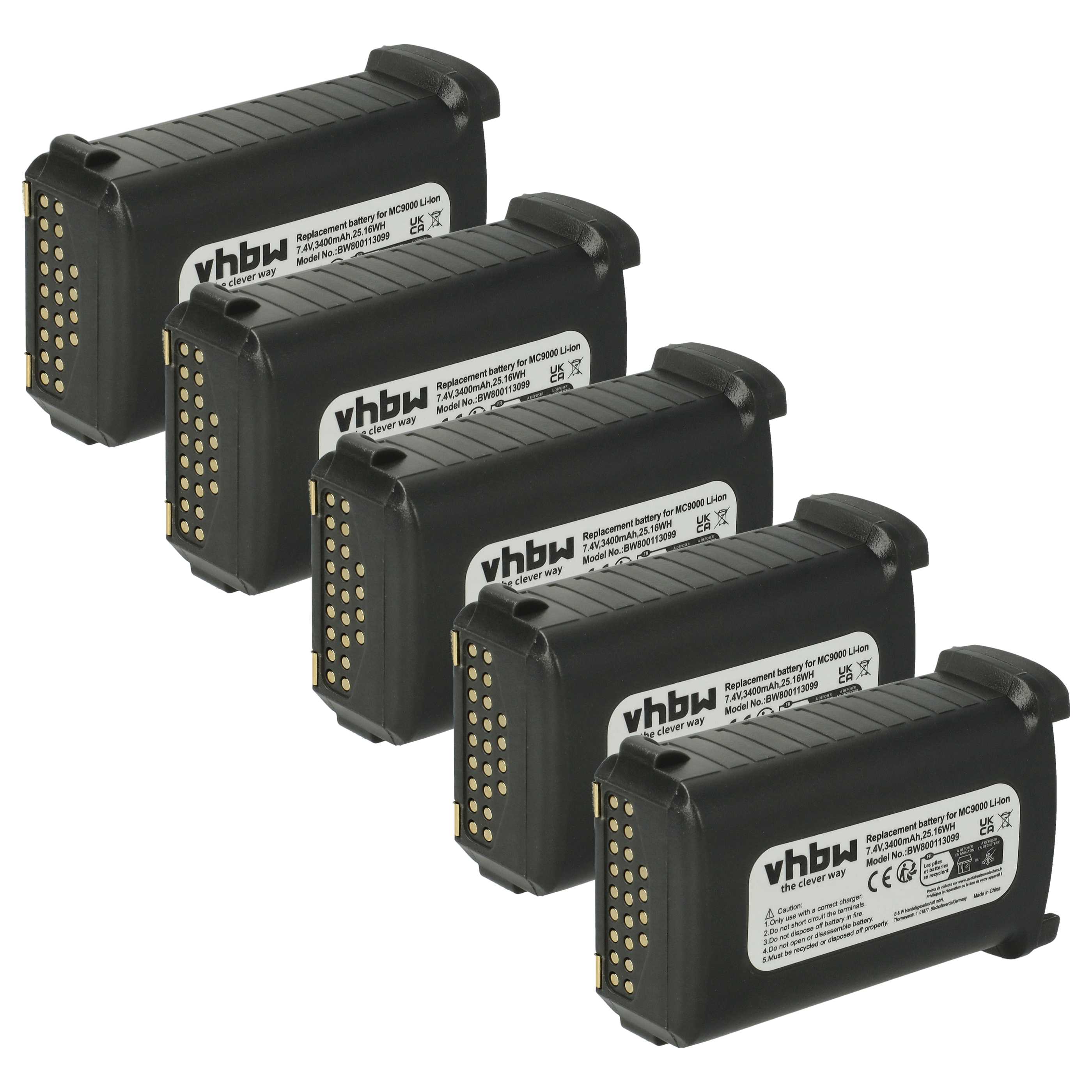 Handheld Computer 5x Battery replaces Symbol 21-65587-02, 21-61261-01, 21-65587-01 - 3400mAh, 7.4V