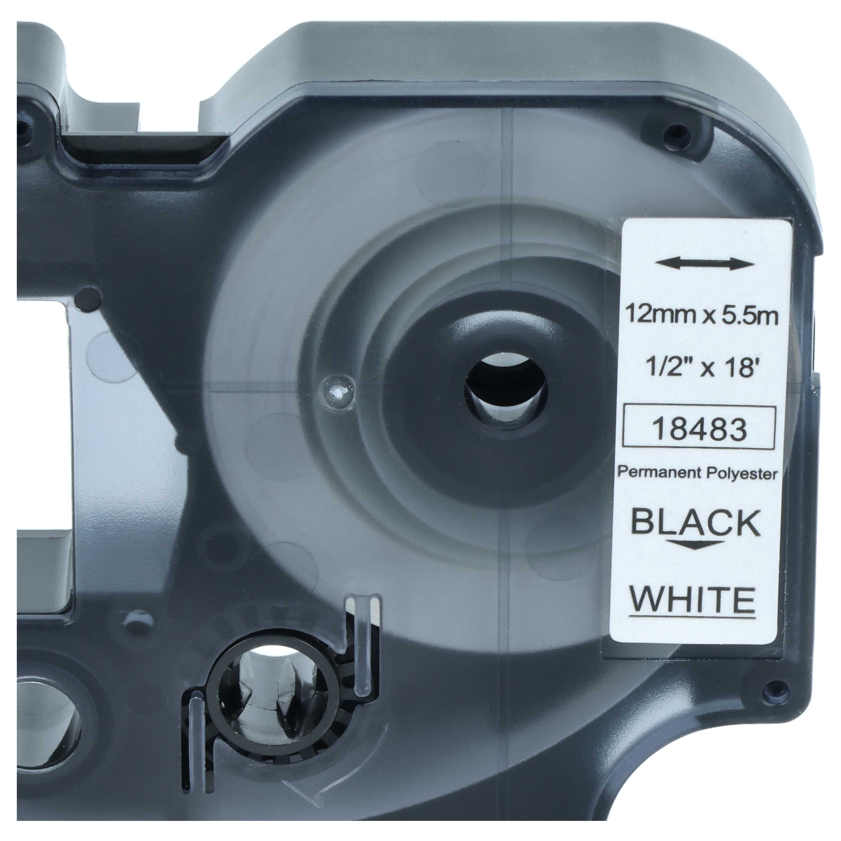 Cassette à ruban remplace Dymo 18483 - 12mm lettrage Noir ruban Blanc, plastique, polyester