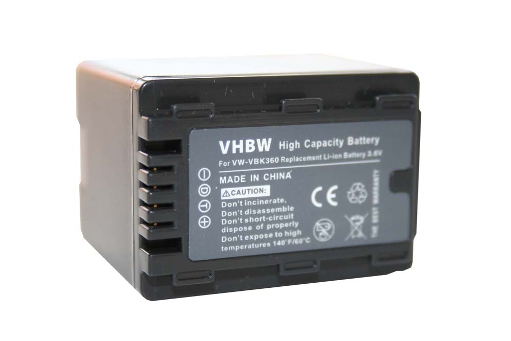Batería reemplaza Panasonic VW-VBK360, VW-VBK180, VW-VBK180-K, VW-VBK360-K para videocámara - 3200 mAh, 3,6 V