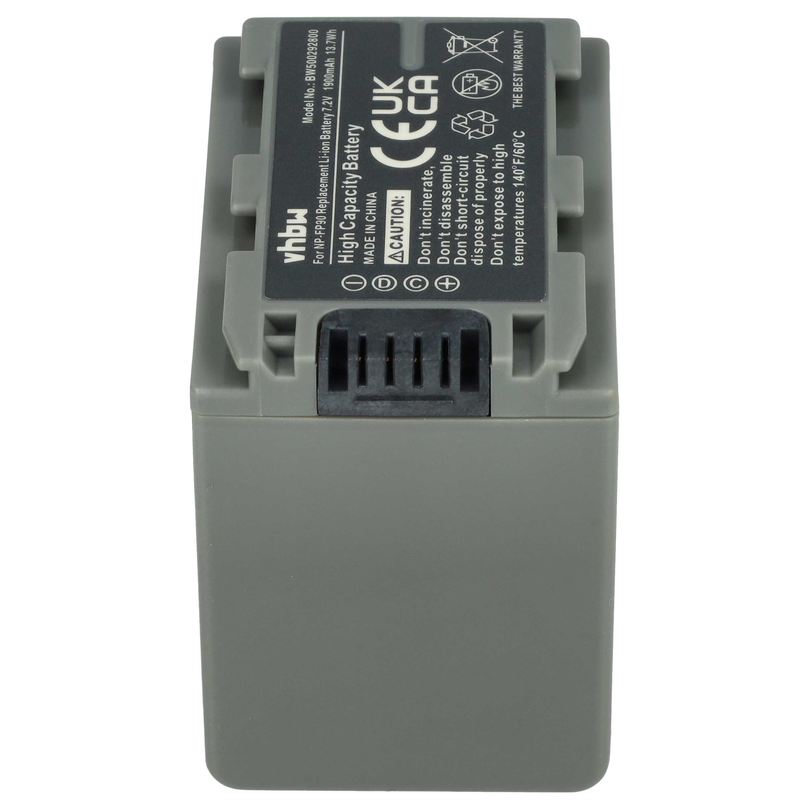 Videocamera 2x Battery replaces Sony NP-FP60, NP-FP51, NP-FP50, NP-FP30, NP-FP70 - 1900 mAh 7.2 V Li-Ion