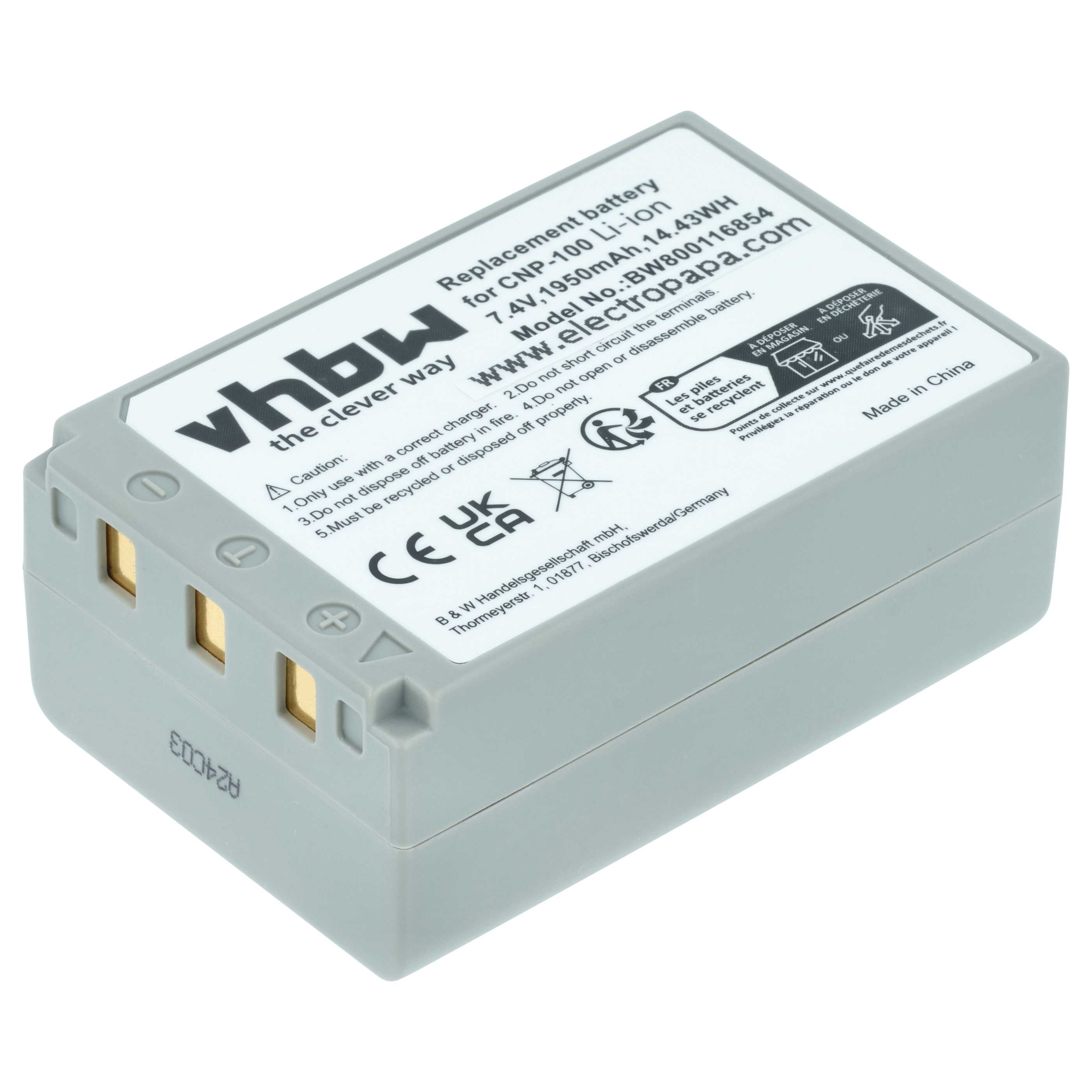 Battery replaces Casio NP-100L, NP-100 - 1950mAh, 7.4V, Li-Ion