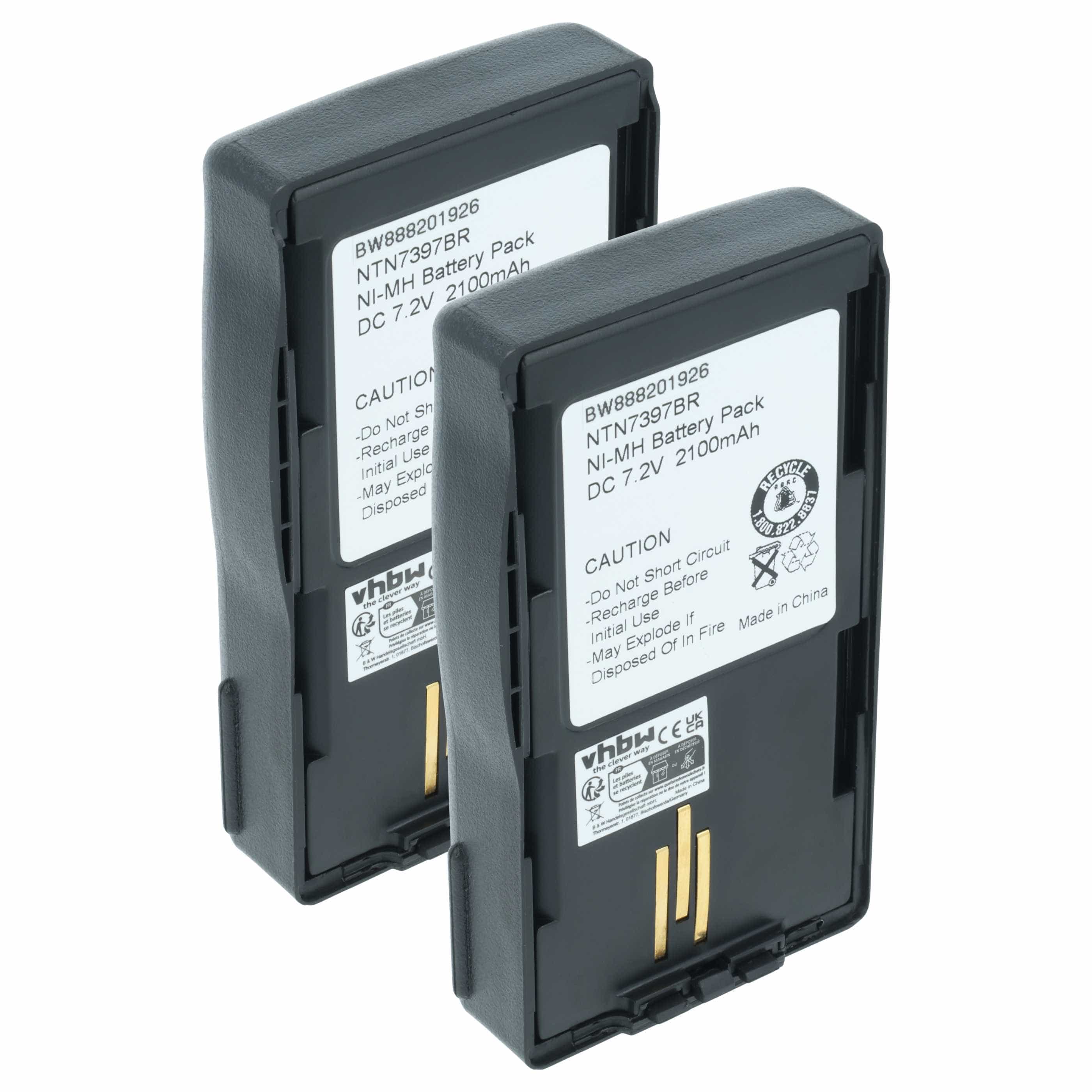 Radio 2x Battery replaces Motorola NTN7394, NTN7394AR, NTN7394A, NTN7394B, NTN7394AS - 2100 mAh 7.2 V NiMH