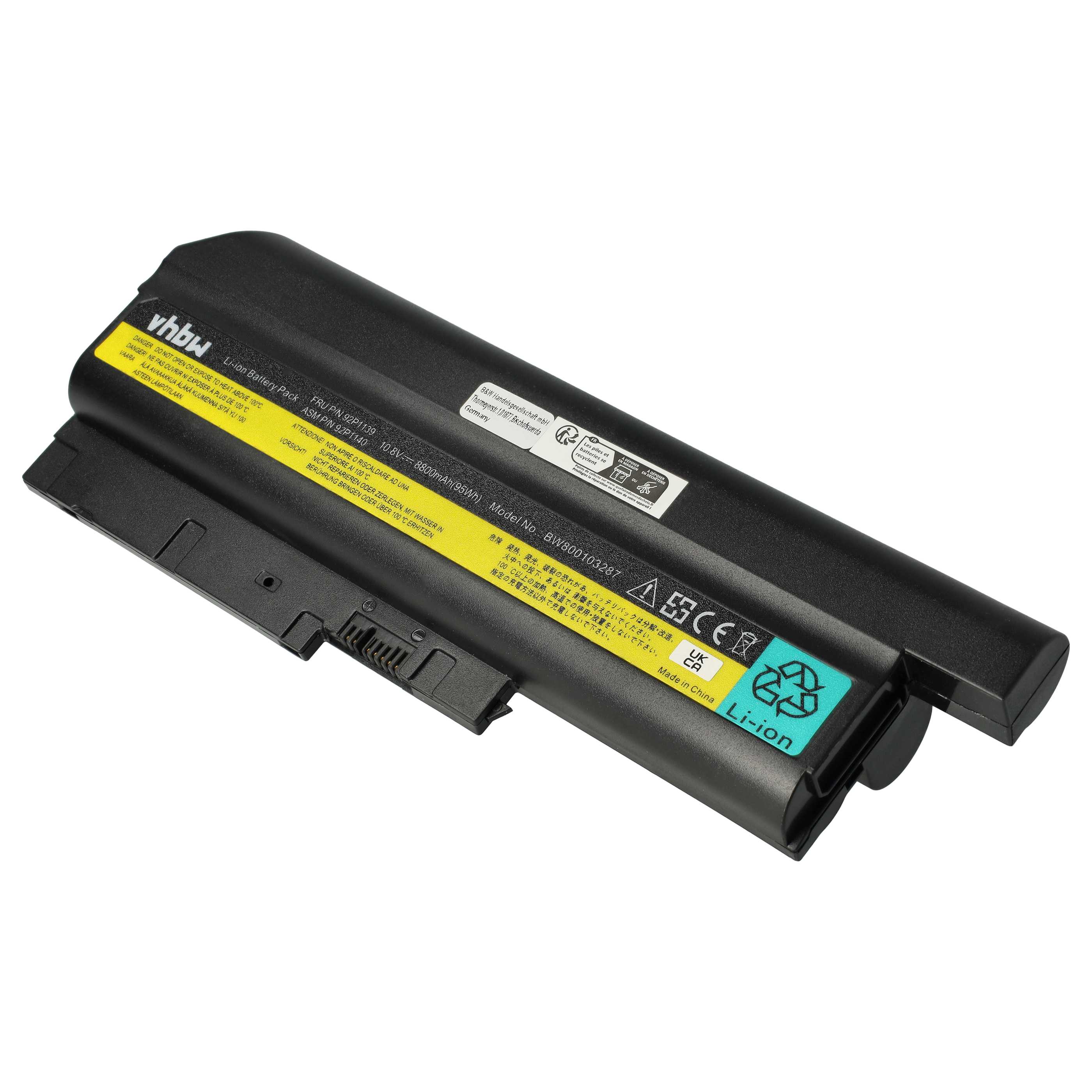 Batería reemplaza IBM / Lenovo 40Y6797, 40Y6798, 40Y6799, 40Y6795 para notebook - 8800 mAh 10,8 V Li-Ion negro