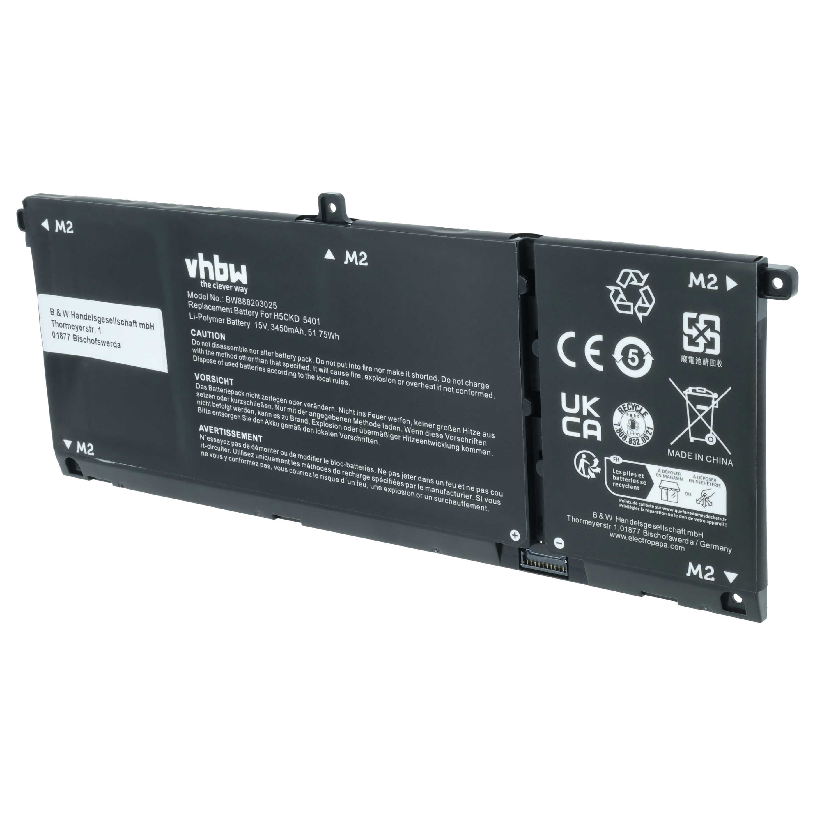 Batteria sostituisce Dell 9077G, H5CKD, TXD0 per notebook - 3450mAh 15V Li-Poly