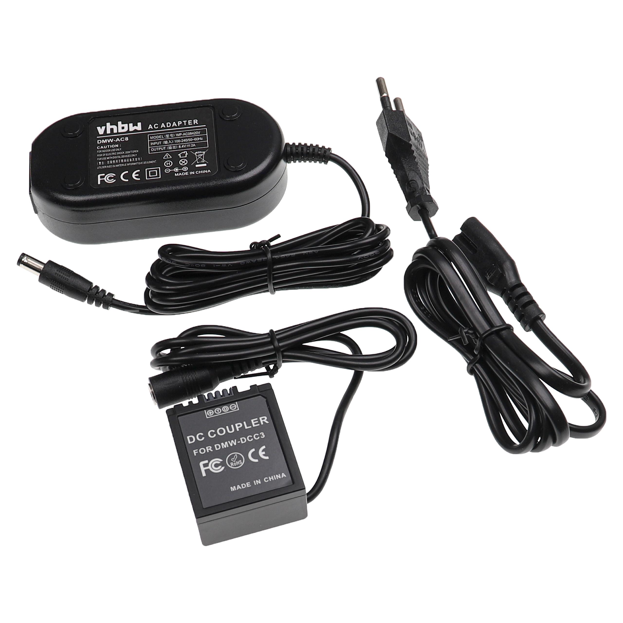 Power Supply replaces DMW-AC8 for Camera + DC Coupler as Panasonic DMW-DCC3 - 2 m, 8.4 V 2.0 A