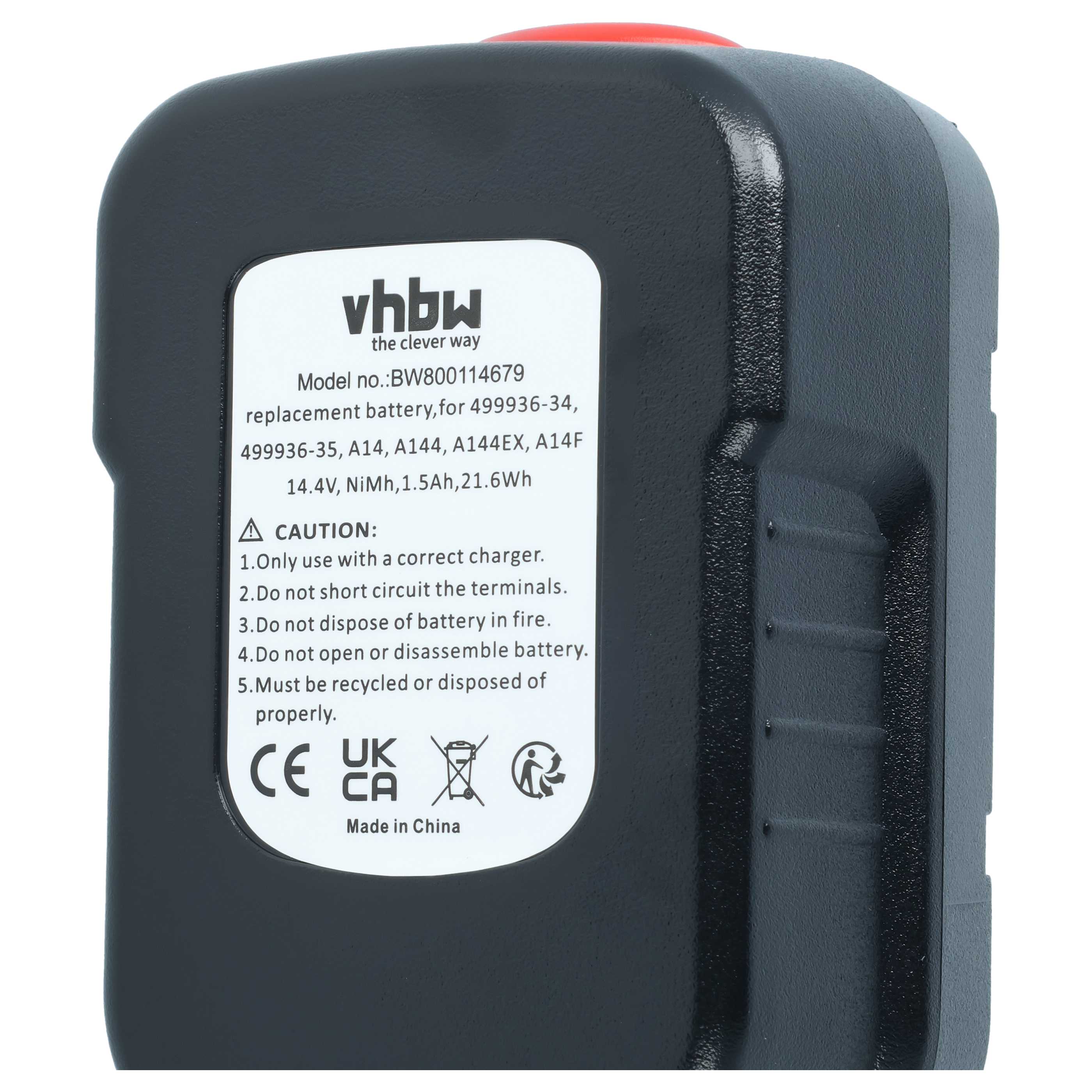 Battery replaces Black & Decker 499936-34, 499936-35, A14, A144 Electric Power Tool - 1500 mAh, 14.4 V, NiMH