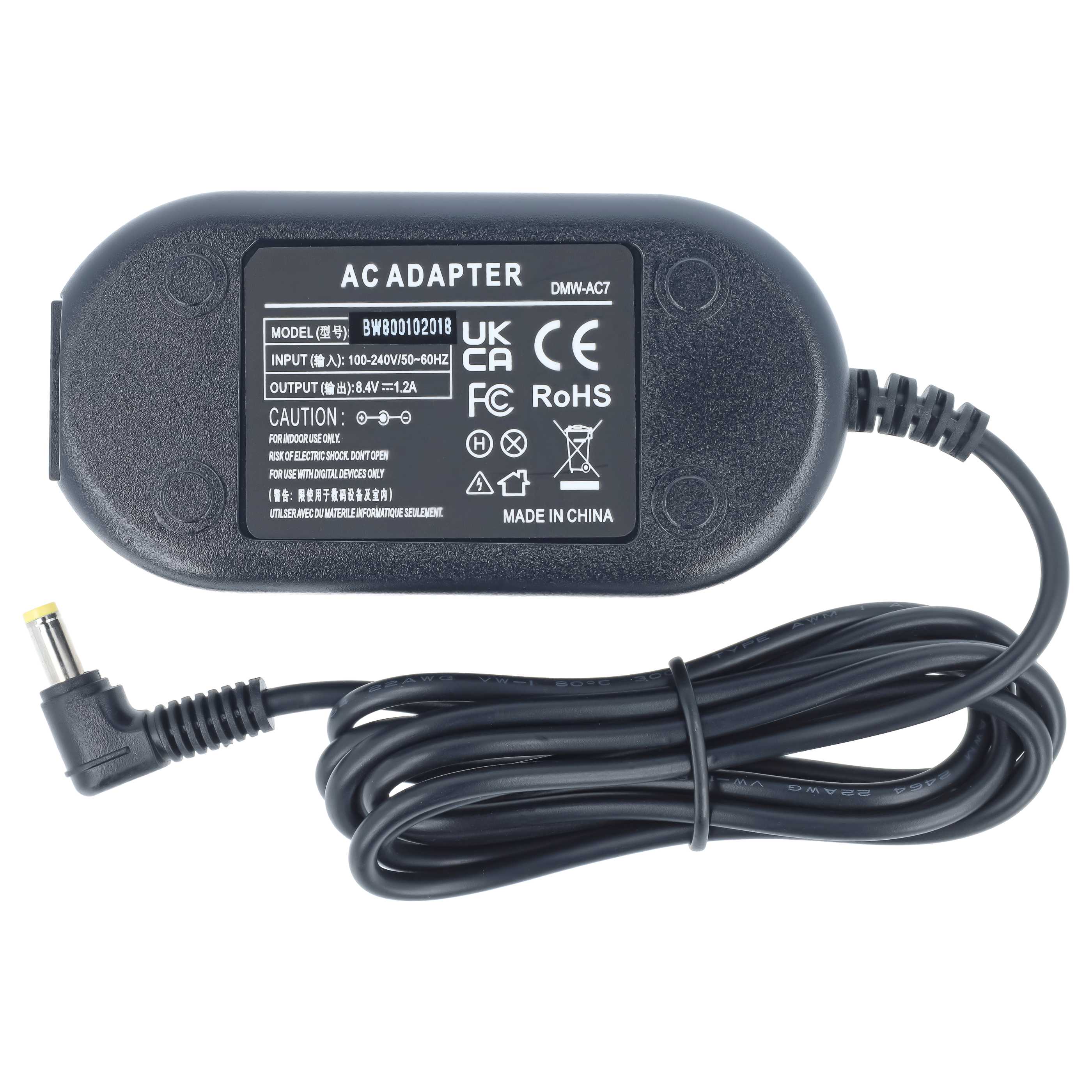 Power Supply replaces DMW-Ac7 for Camera - 2 m, 8.4 V 1.0 A