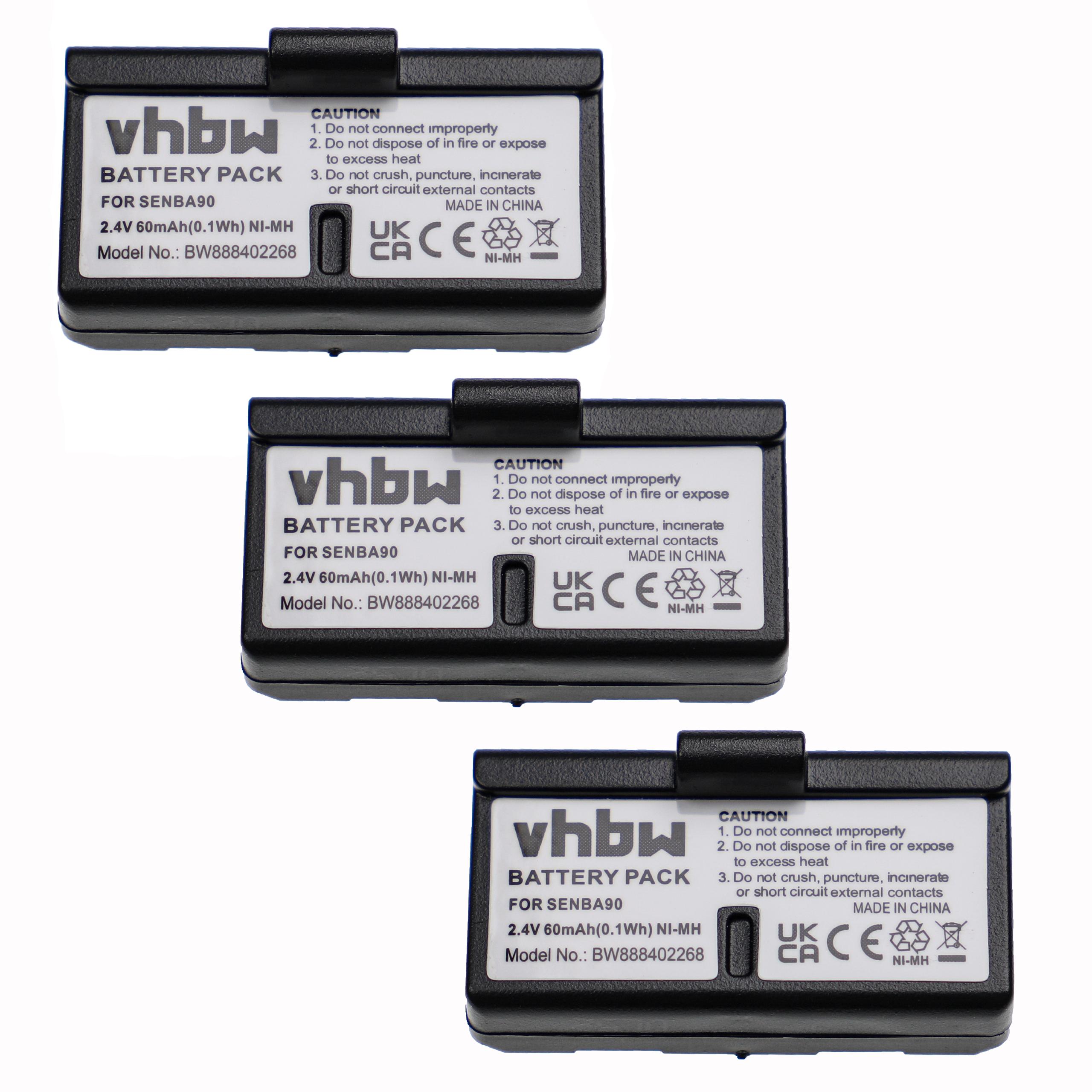 Wireless Headset Battery (3 Units) Replacement for Sennheiser BA90, E90, E180 - 60mAh 2.4V NiMH