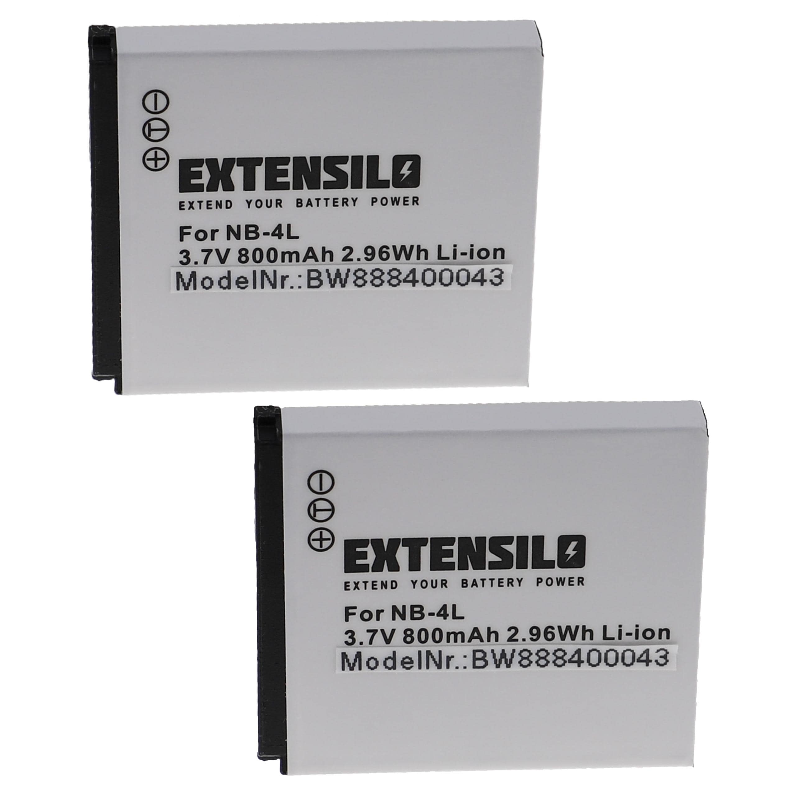2x Battery replaces Canon NB-4L - 800mAh, 3.7V, Li-Ion