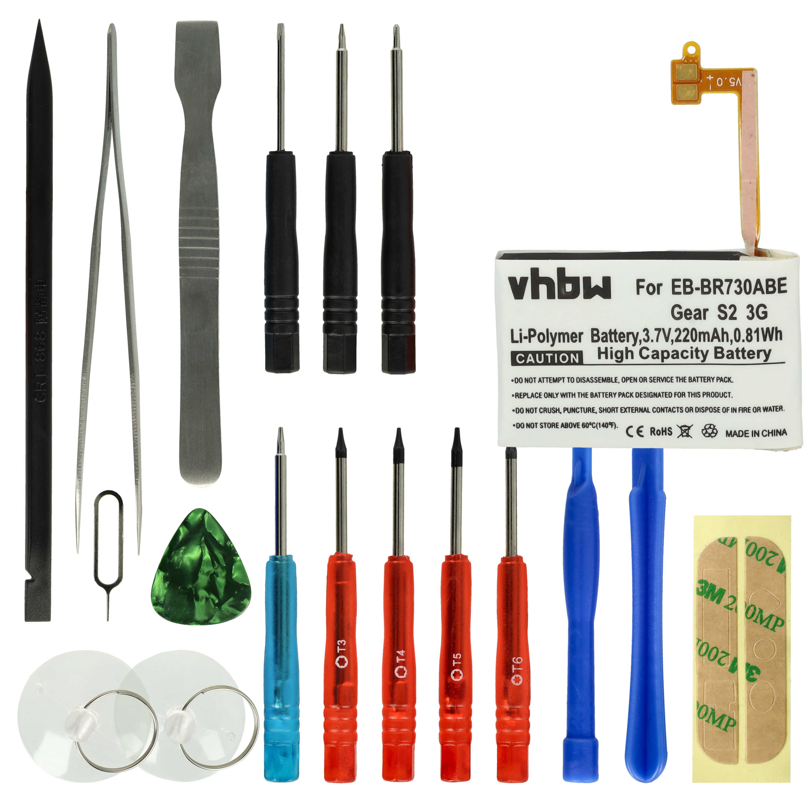 Smartwatch Battery replaces Samsung GH43-04538B, EB-BR730ABE - 220 mAh 3.7 V Li-polymer + Tools