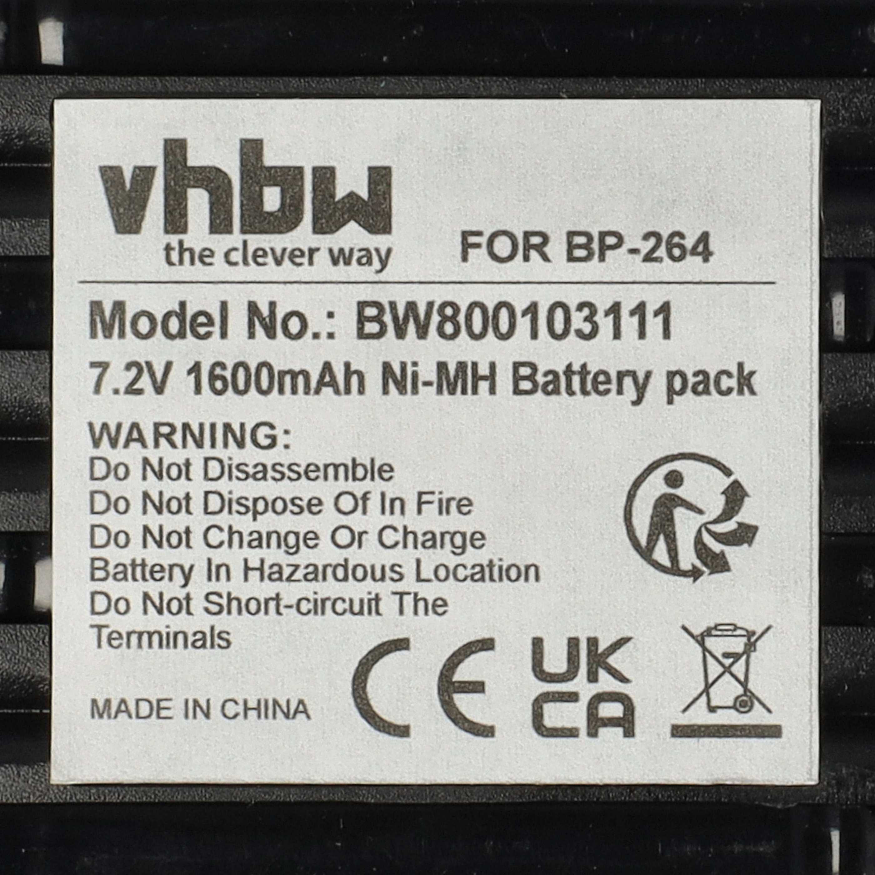 Radio 2x Battery replaces Icom BP-264 - 1600 mAh 7.2 V NiMH + Belt Clip