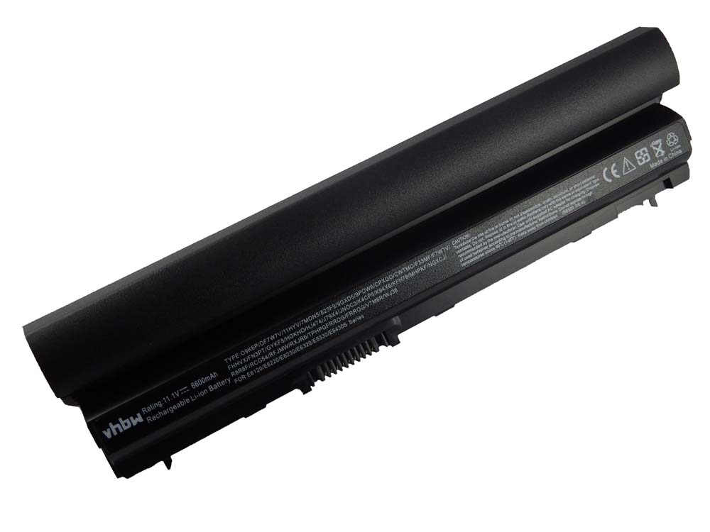 Notebook Battery Replacement for Dell 09K6P, 312-1241, 312-1239, 11HYV, 0F7W7V - 6600mAh 11.1V Li-Ion, black