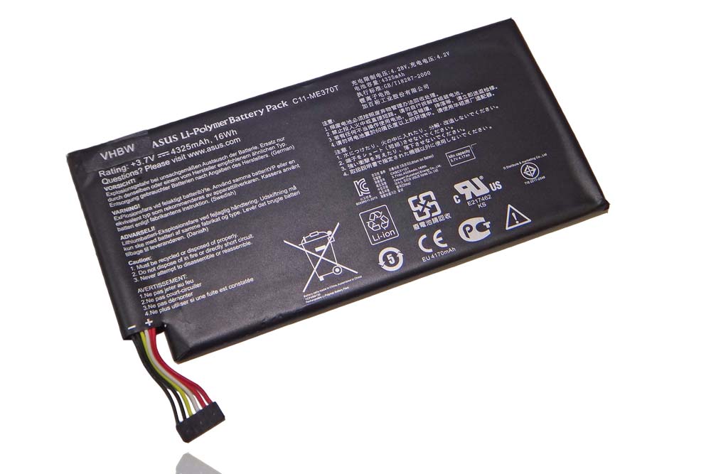 Batterie remplace Asus C11-ME370TG, C11-ME370T pour tablette - 4300mAh 3,7V Li-polymère