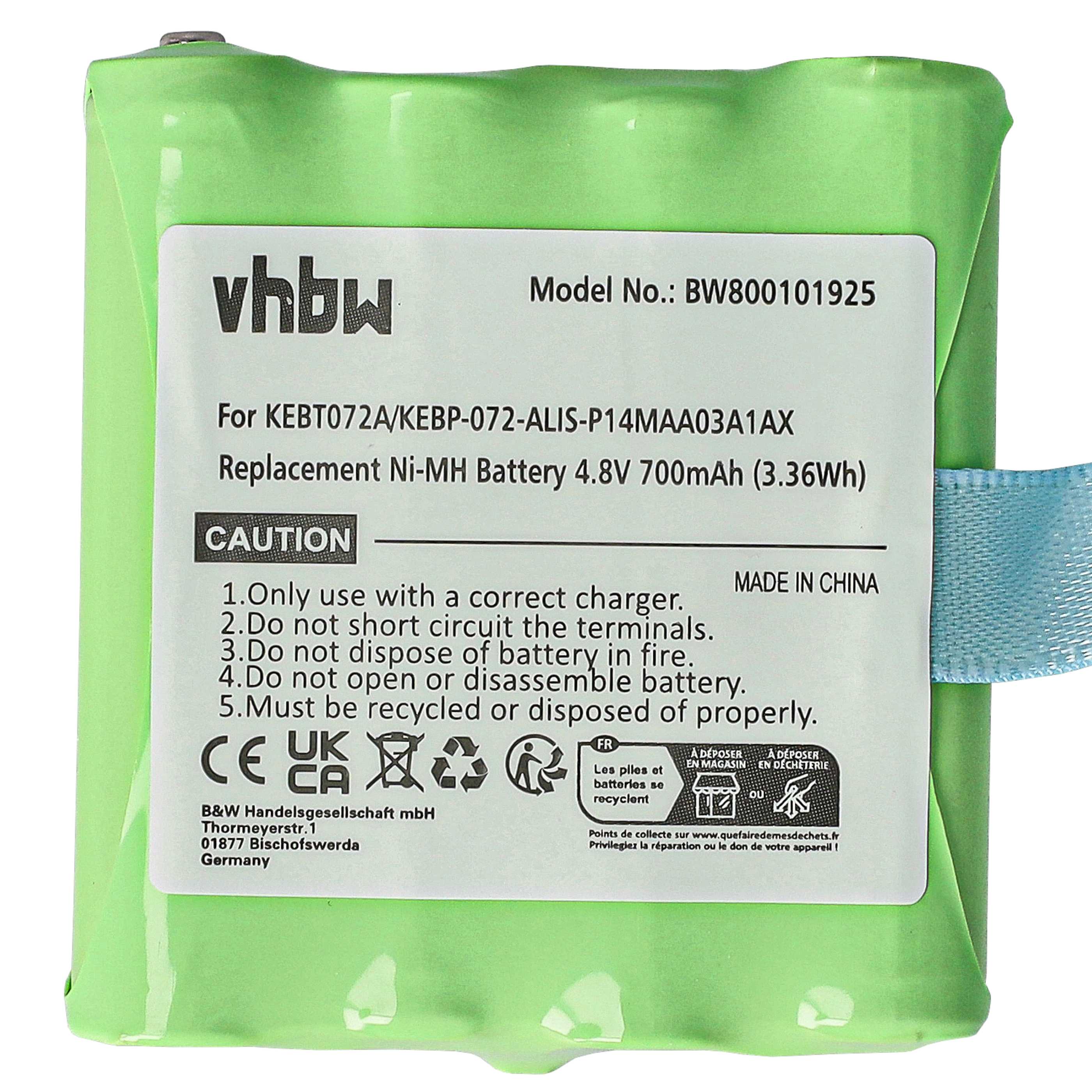Radio 2x Battery replaces Midland KEBT072A, BATT4R, BATT-4R, KEBT-072-A - 700 mAh 4.8 V NiMH