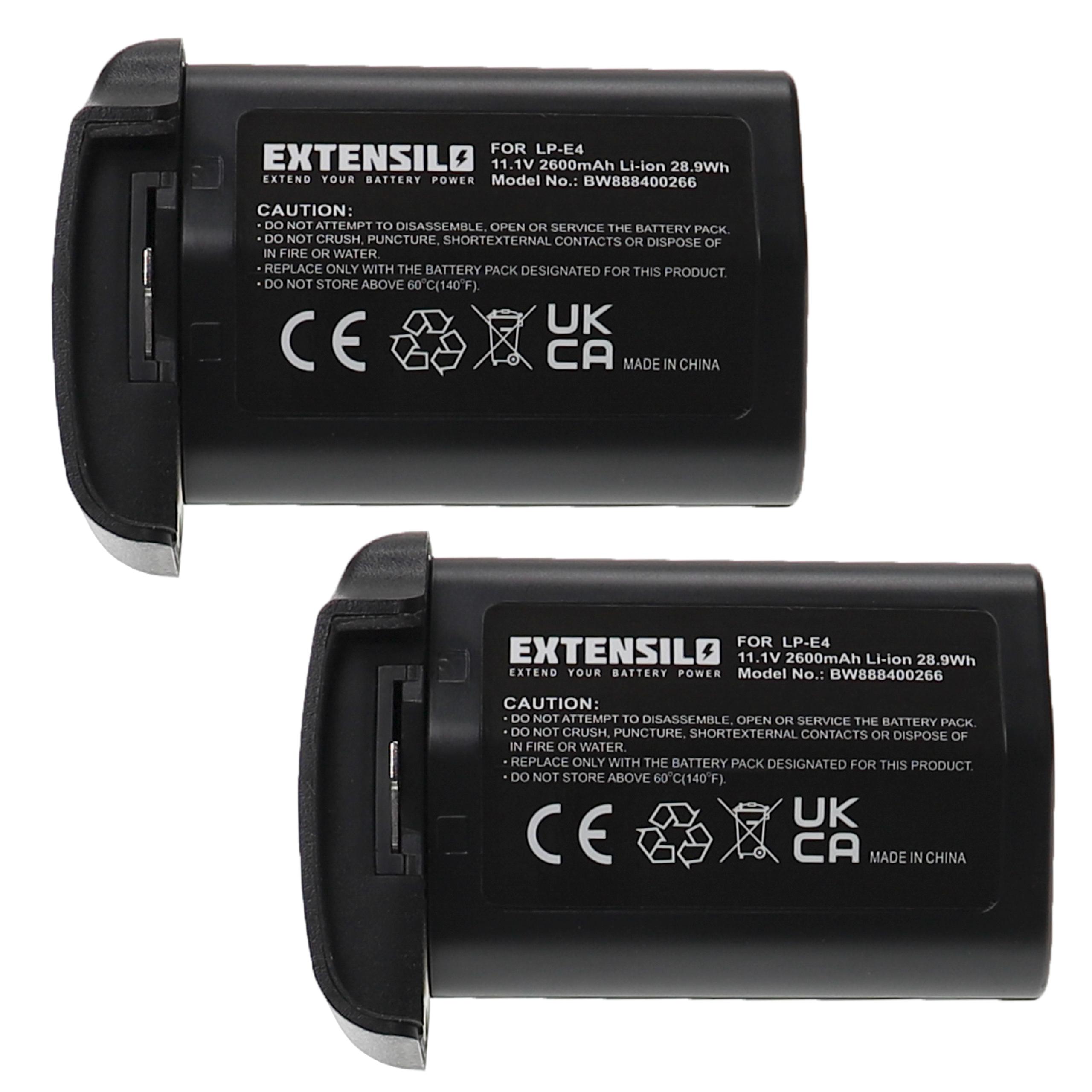 Batteries (2x pièces) remplace Canon LP-E4N, LP-E4 pour appareil photo - 2600mAh 11,1V Li-ion