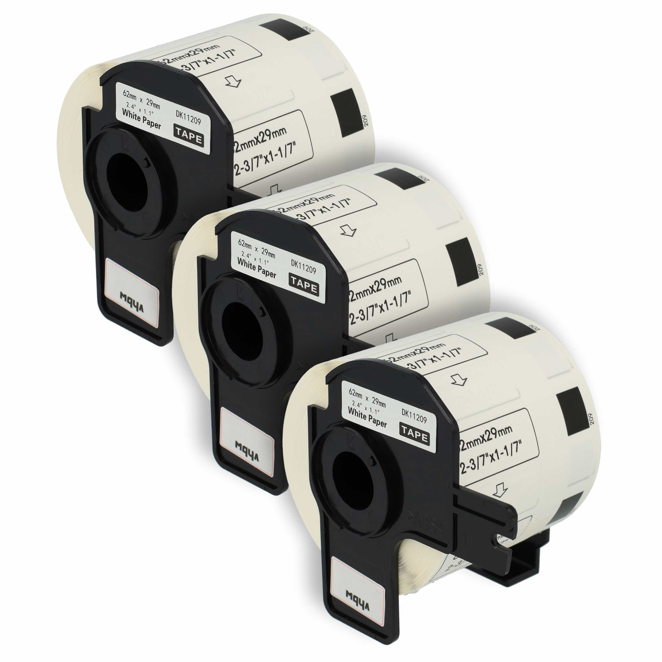 3x Label Roll replaces Brother DK-11209 Labeller - 62 mm x 29 mm + Holder