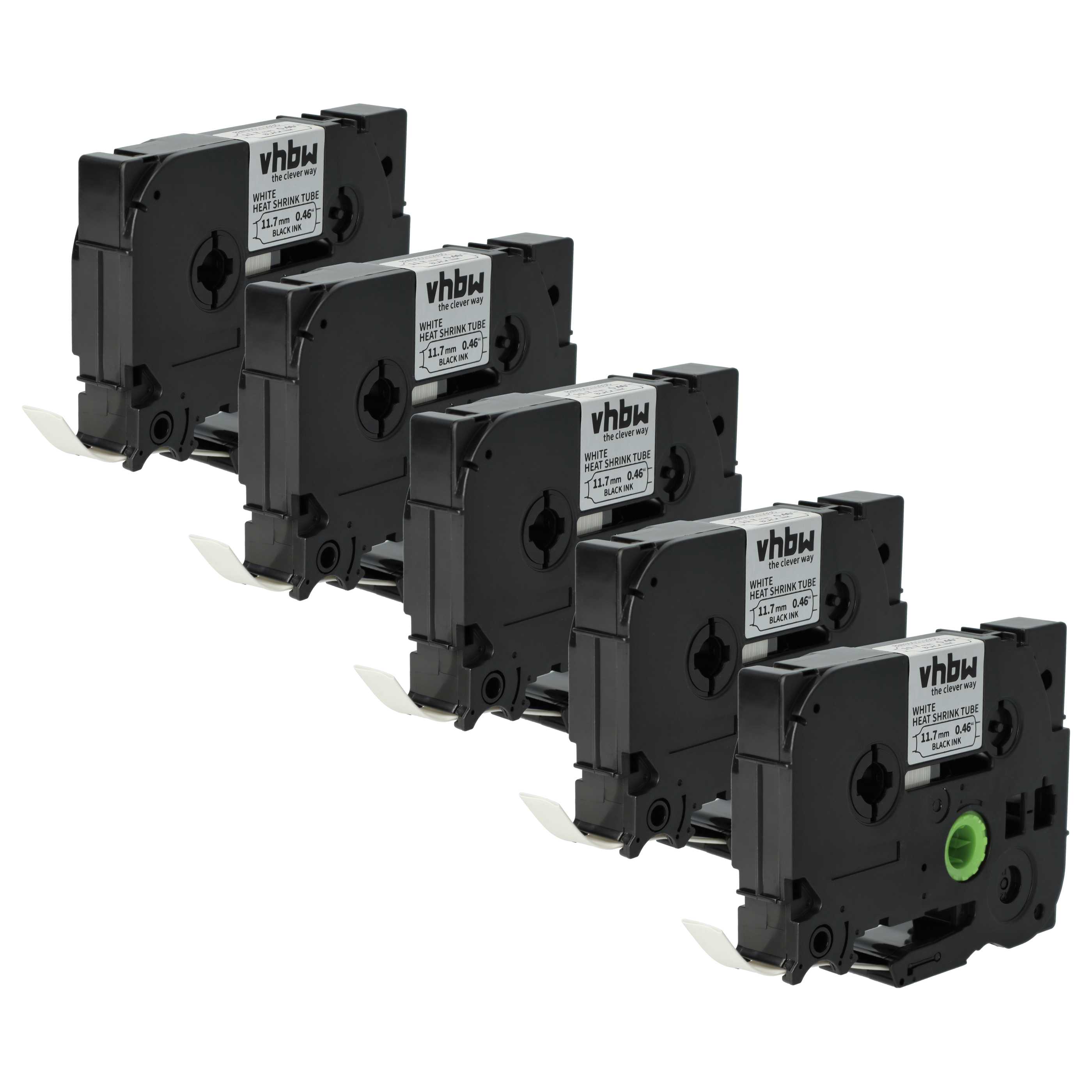 5x Label Tape replaces Brother HSE-231 - 11.7 mm Black to White, Heat Shrink Tape, 11.7 mm