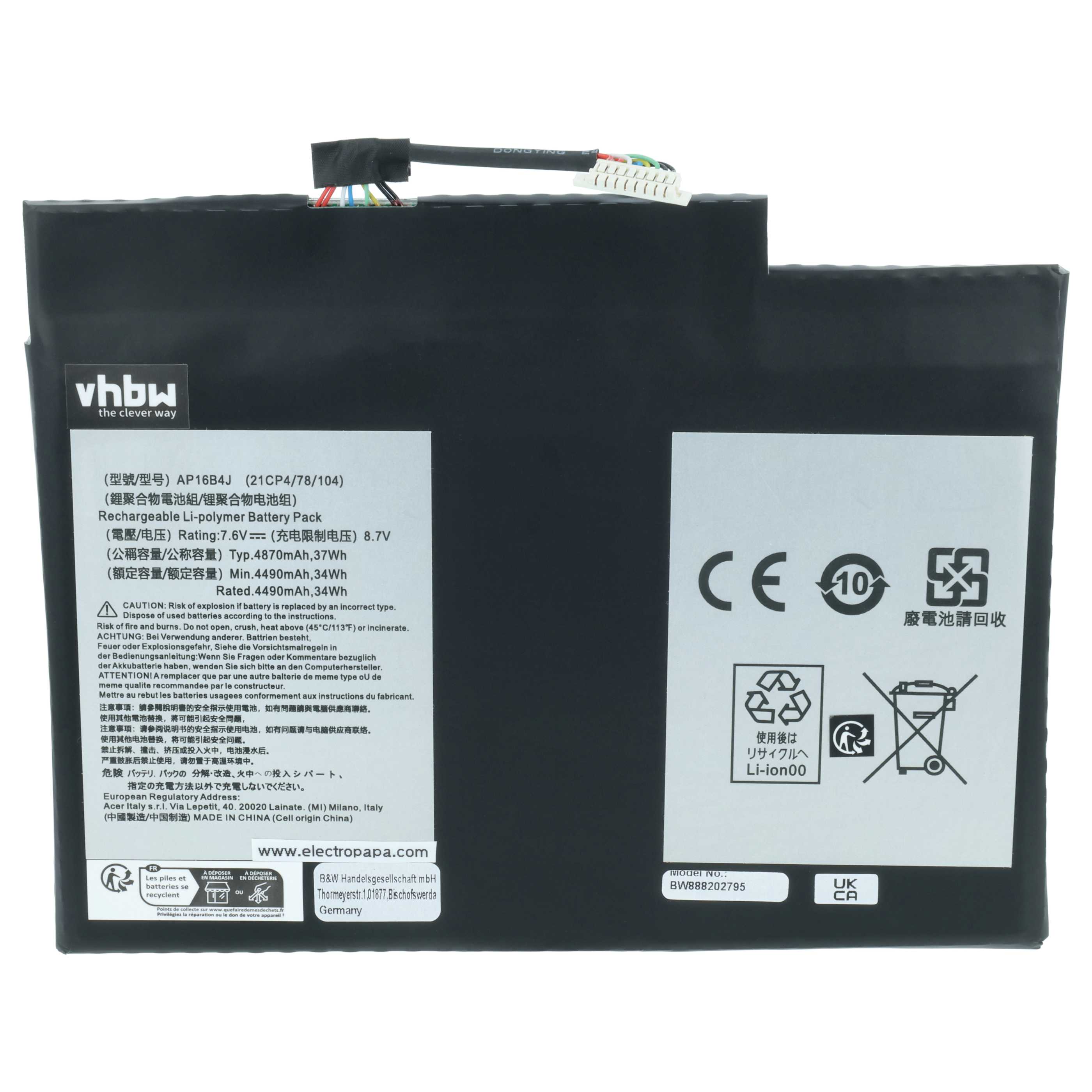 Akumulator do laptopa zamiennik Acer KT.00204.003, NT.LCDAA.014, AP16B4J, NT.LCDEK.002 - 4450 mAh 7,6 V LiPo