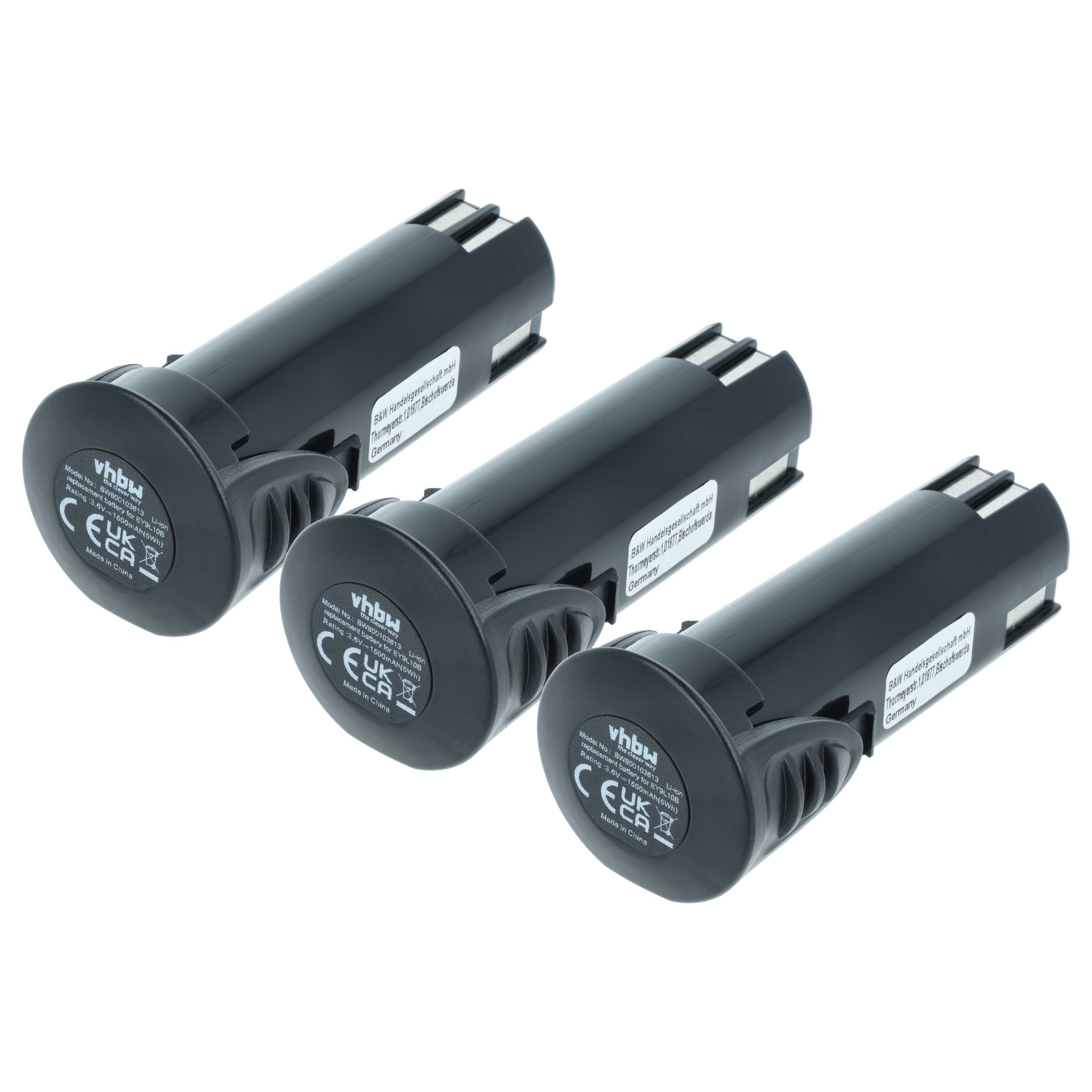 3x Battery replaces Panasonic EZ9L10, EY9L10B Electric Power Tool - 1500 mAh, 3.6 V, Li-Ion