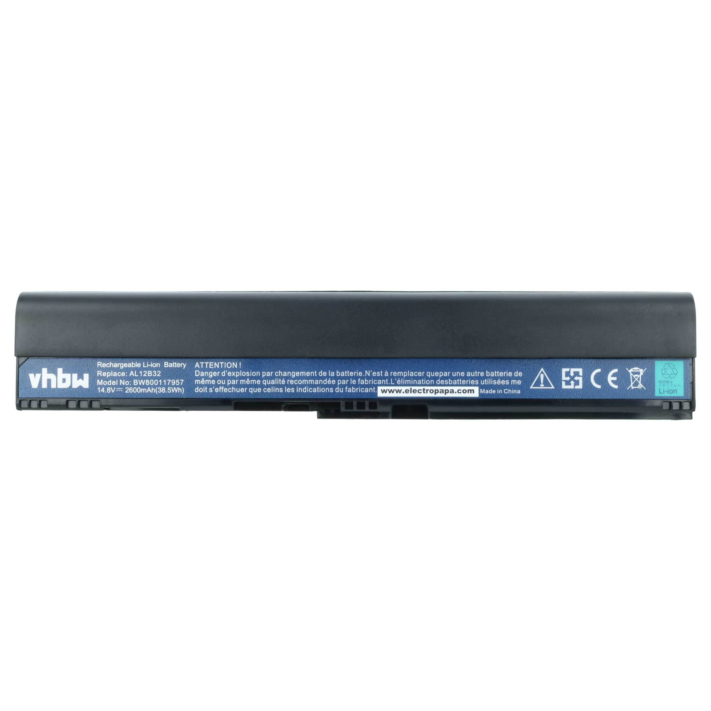 Akumulator do laptopa zamiennik Acer AL12B31, AL12B32, 4ICR17/65, AL12B72 - 2600 mAh 14,8 V Li-Ion, czarny