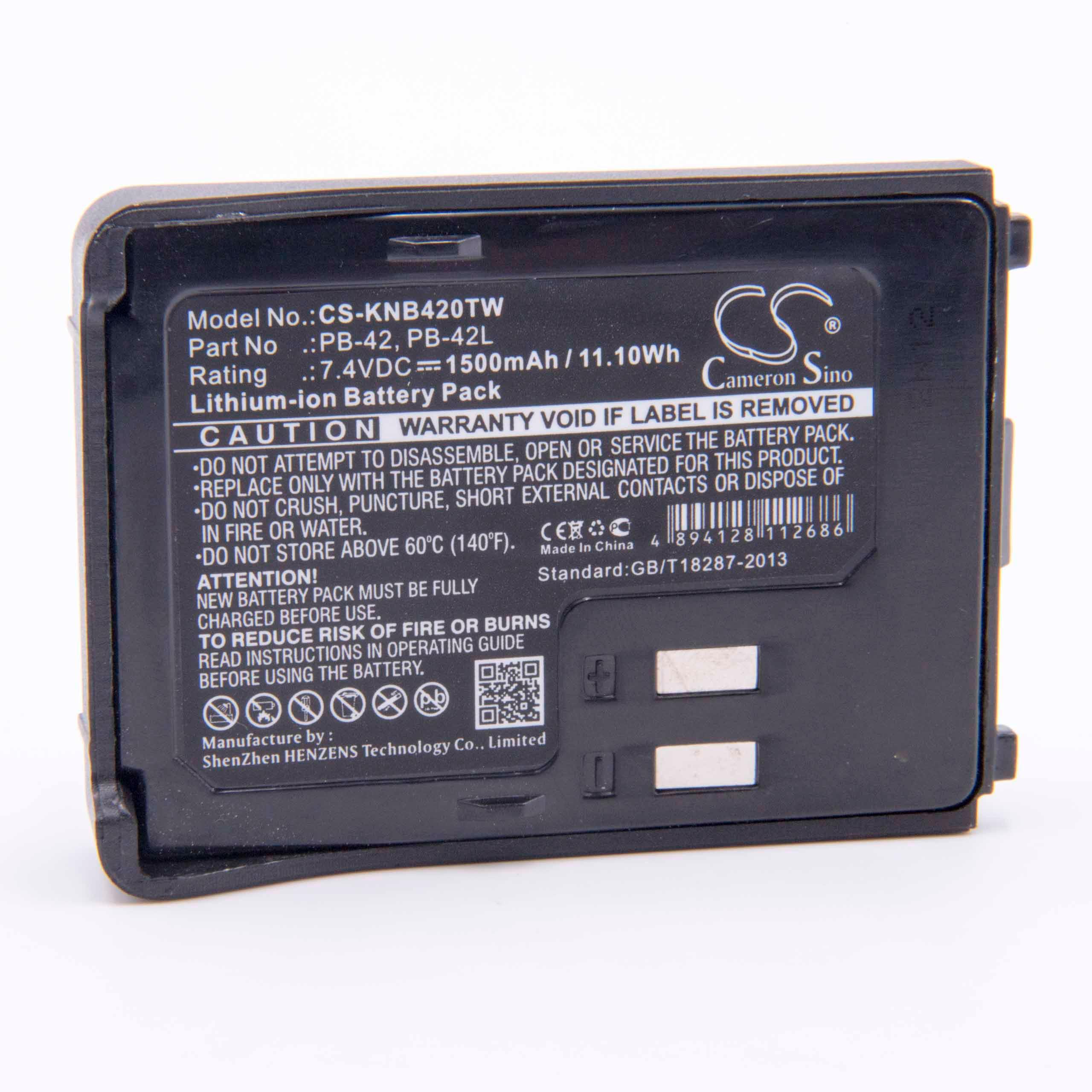 Batterie remplace Kenwood PB-42, PB-42Li, PB-42L pour radio talkie-walkie - 1500mAh 7,4V Li-ion