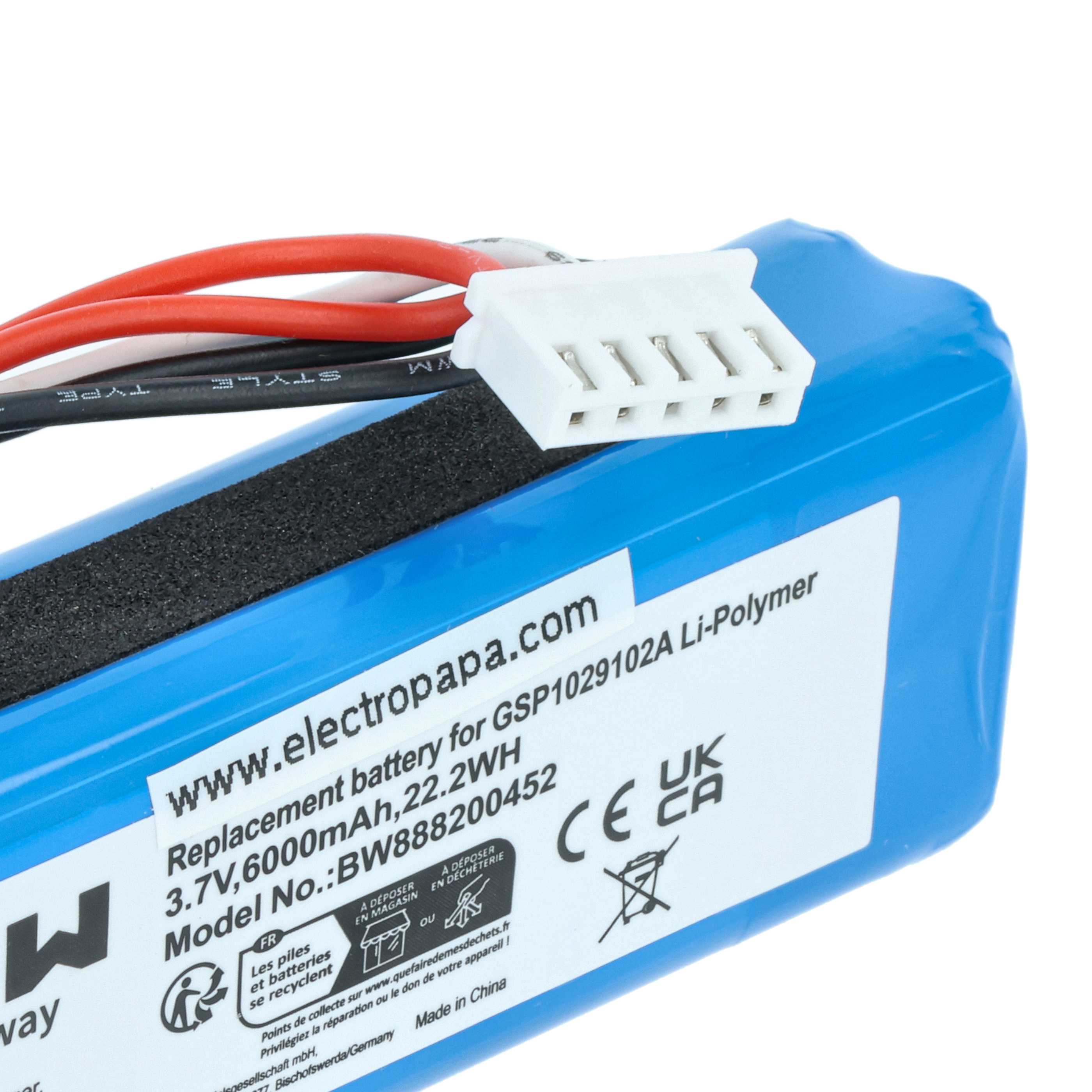 Battery replaces JBL GSP1029102A (version 2) for JBL Loudspeaker - Li-polymer 6000 mAh