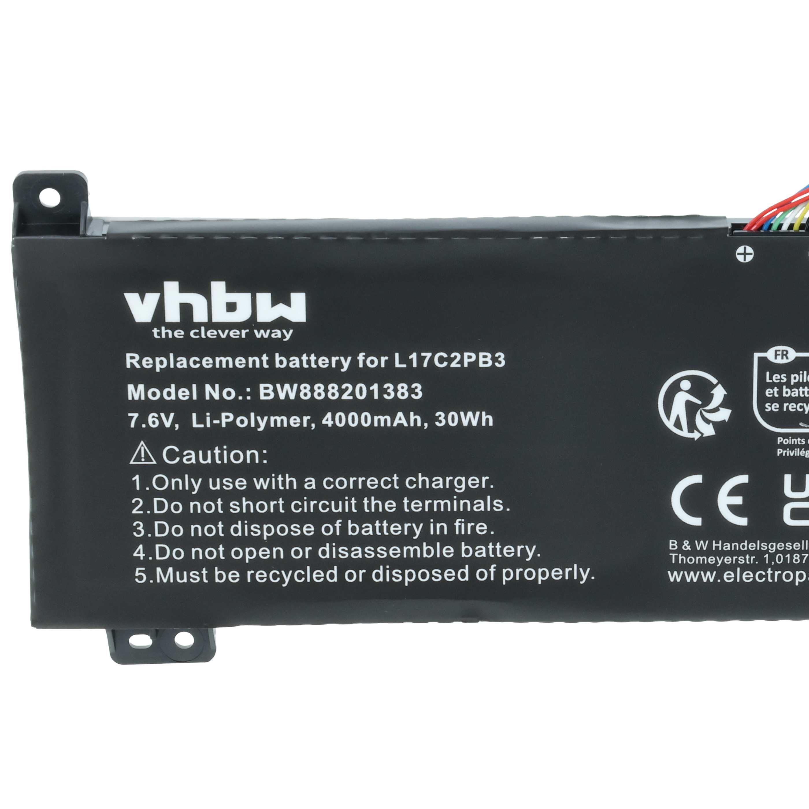 Akumulator do laptopa zamiennik Lenovo L17C2PB4, L17C2PB3, L17L2PB4, L17L2PB3 - 4000 mAh 7,6 V LiPo, czarny