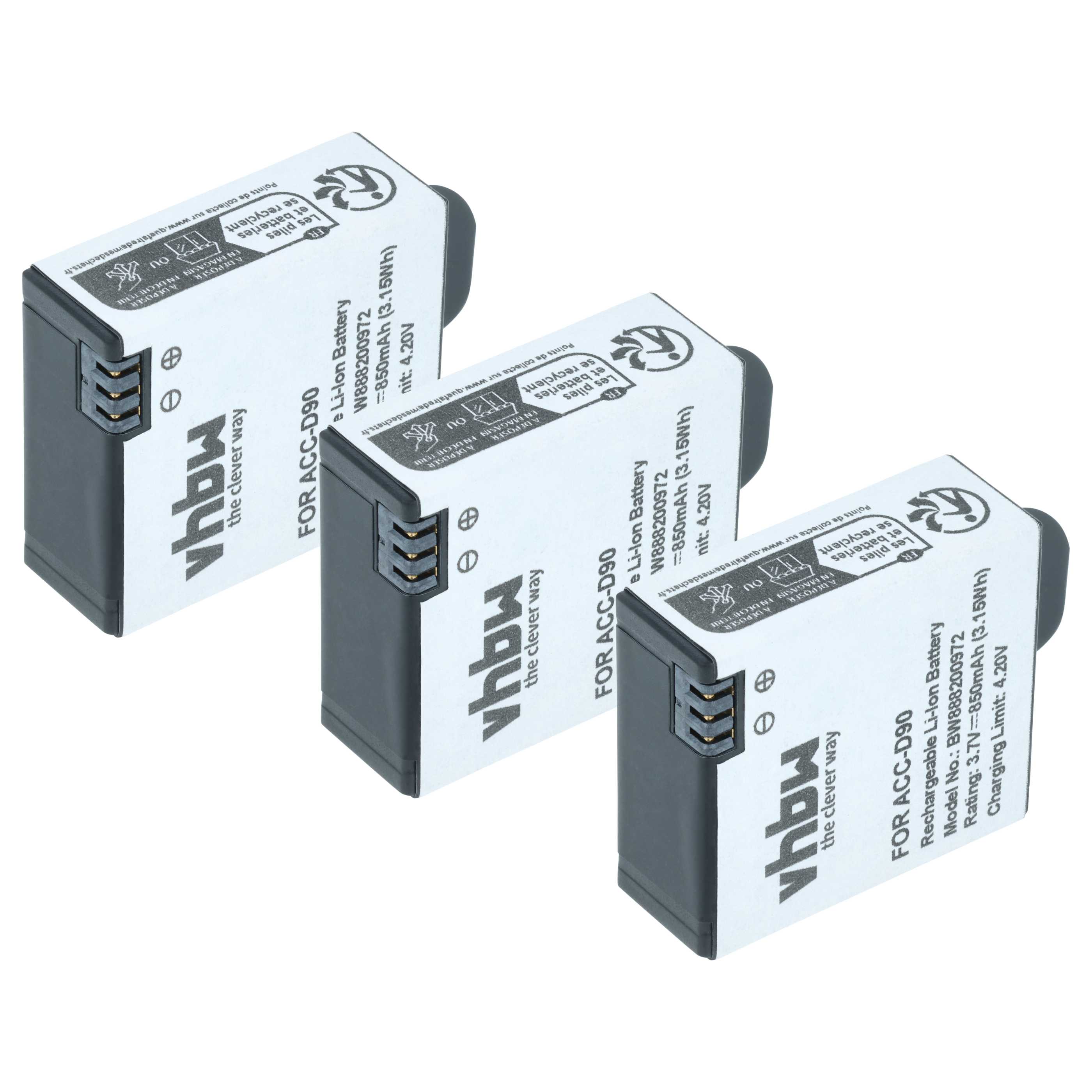 Mini-Kamera-Akku (3 Stück) als Ersatz für AEE ACC-D90 für AEE - 850mAh 3,7V Li-Ion