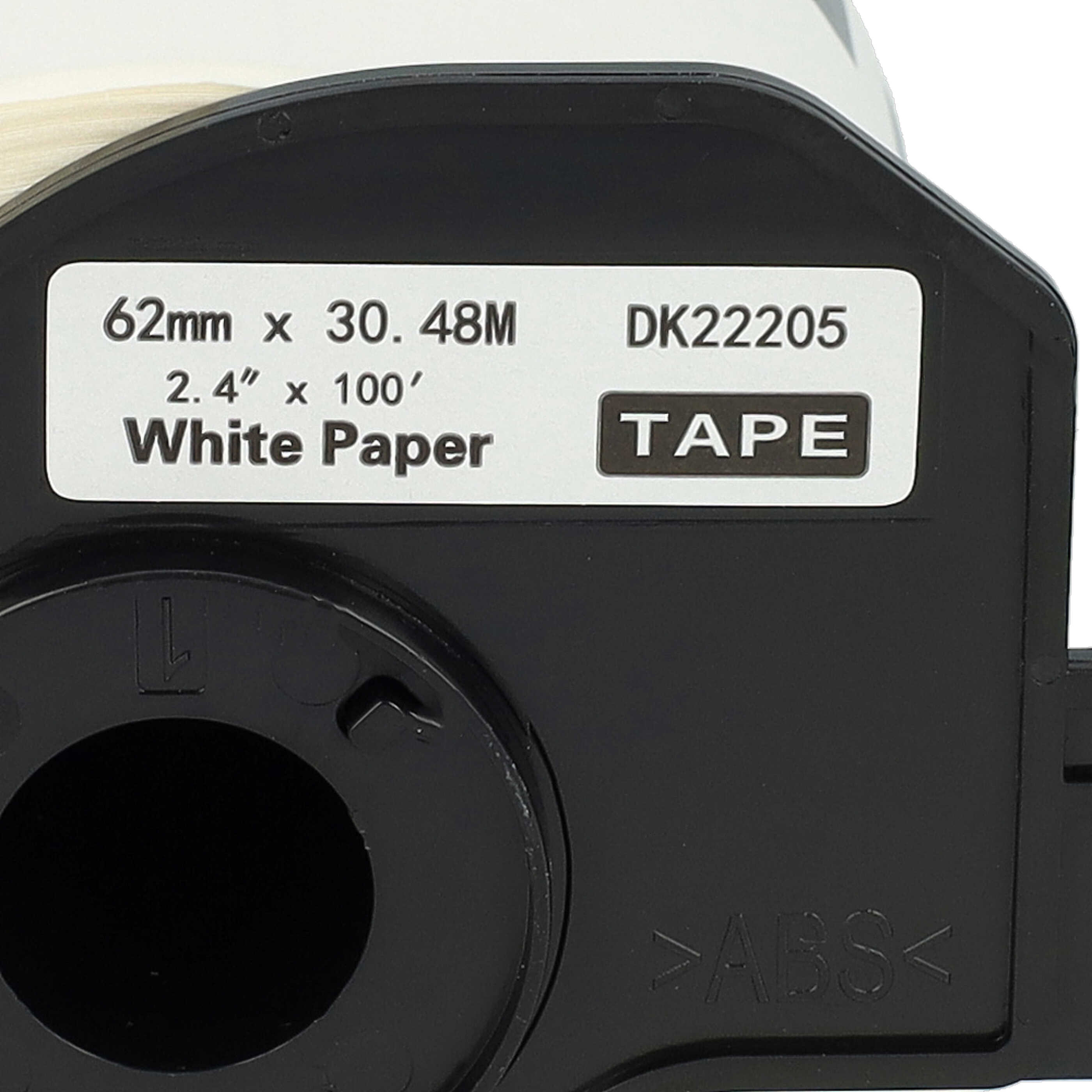 2x Label Roll replaces Brother DK-22205 Labeller - 62 mm x 30.48 m + Holder