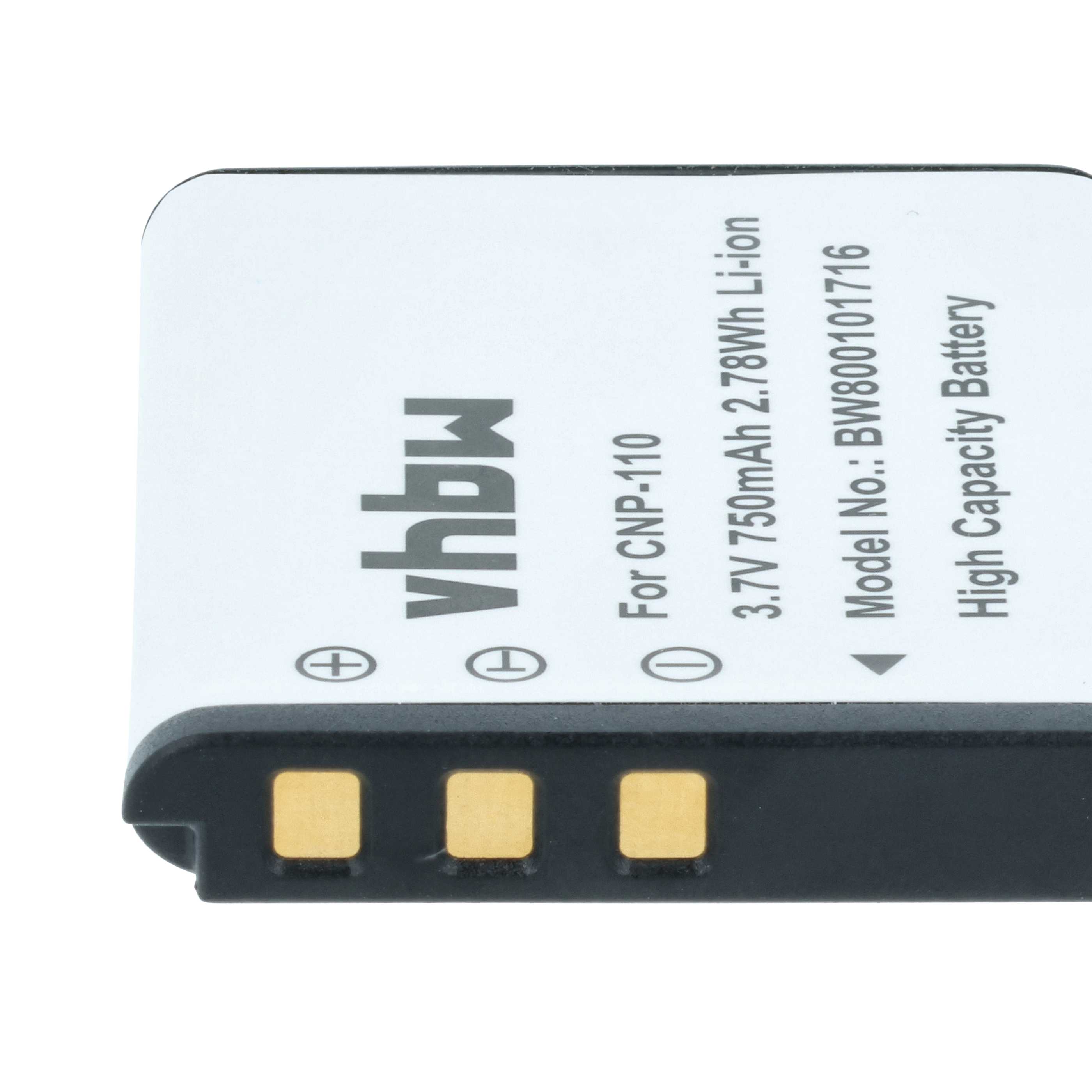 2x Battery replaces Casio NP-160, NP-110DBA, NP-110, NP-110L - 750mAh, 3.6V, Li-Ion