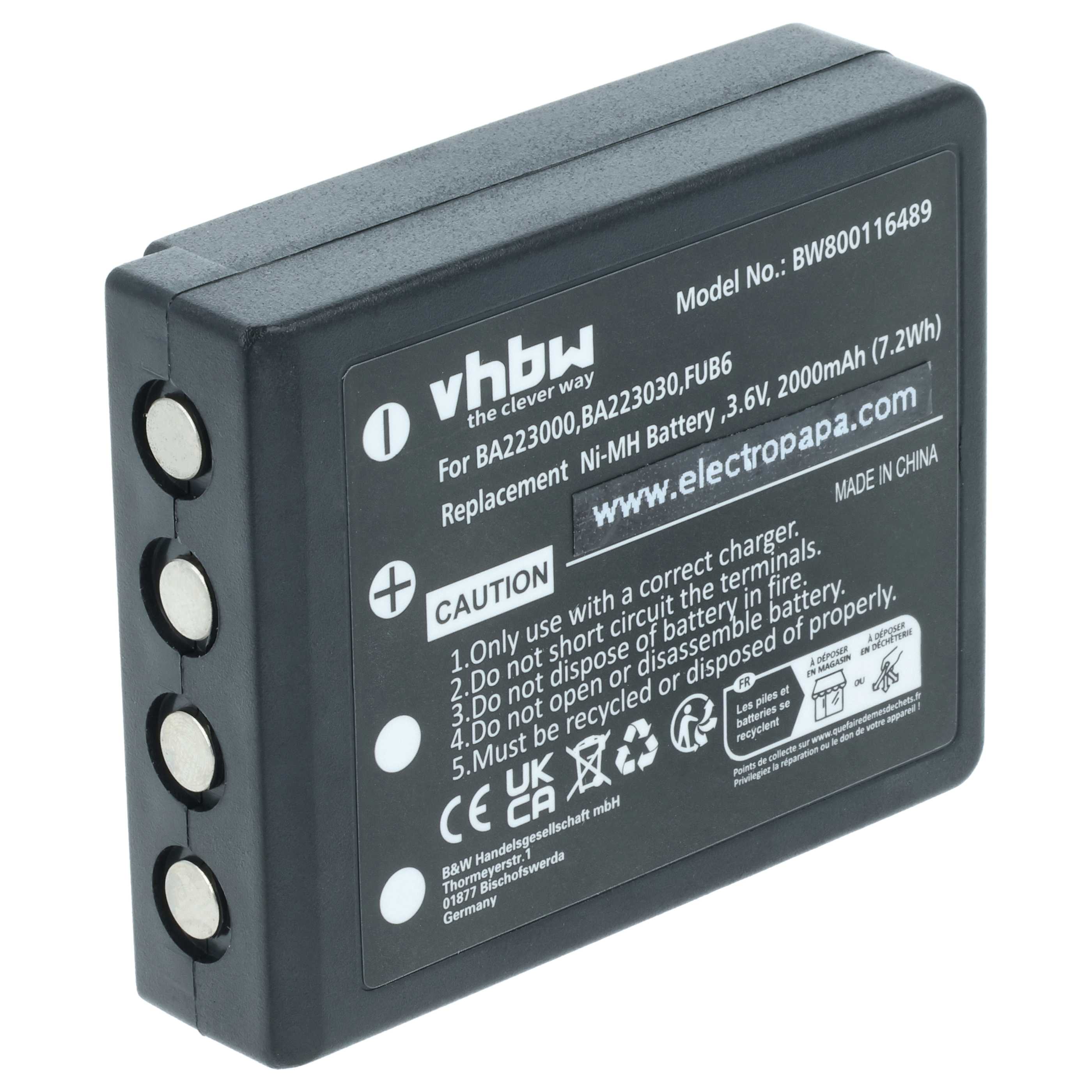 Remote Control 10x Battery replaces HBC FBFUB09N, BA223031, BA223001, BA223000, BA223030 - 2000 mAh 3.6 V NiMH