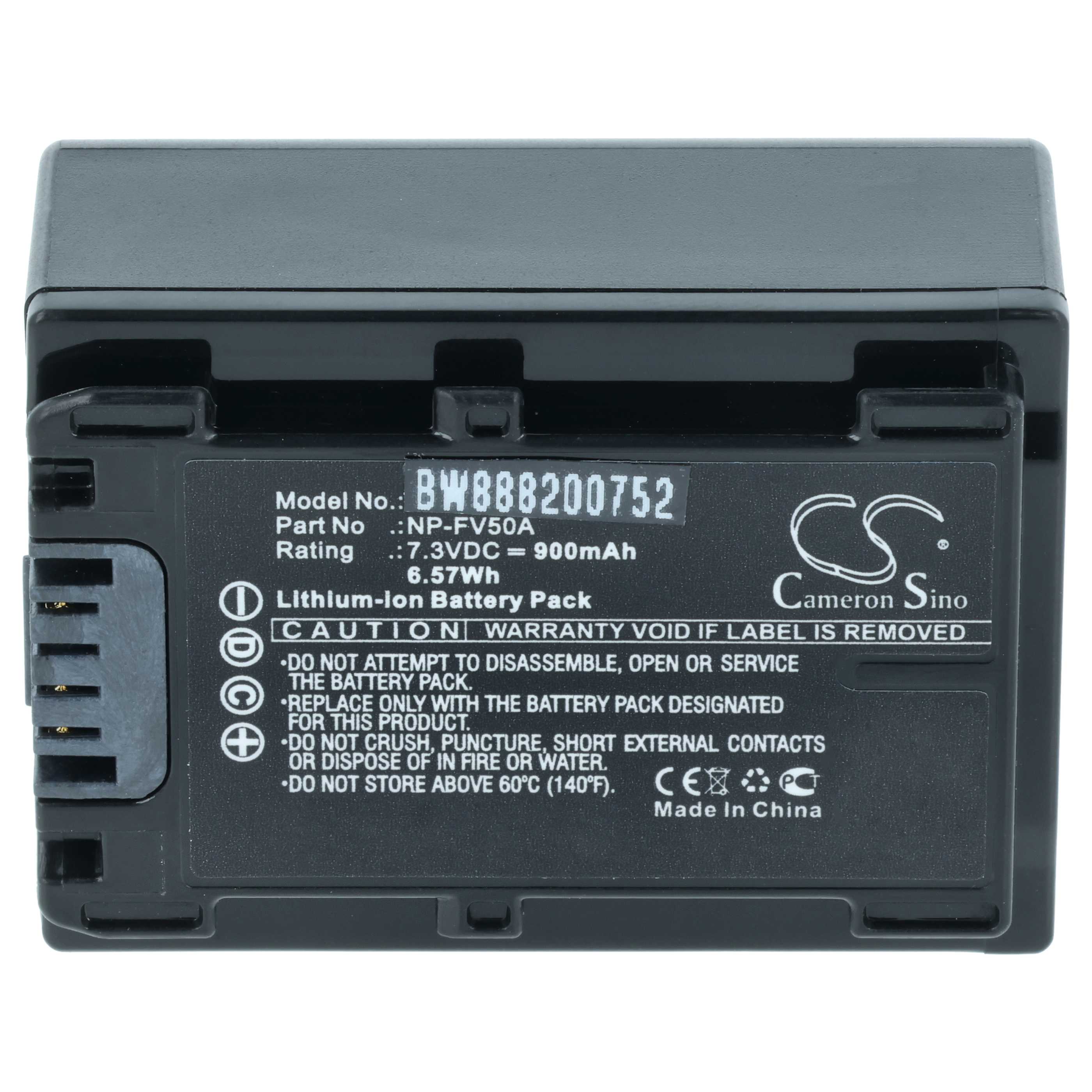 Videocamera Battery replaces Sony NP-FV50A - 900 mAh 7.3 V Li-Ion