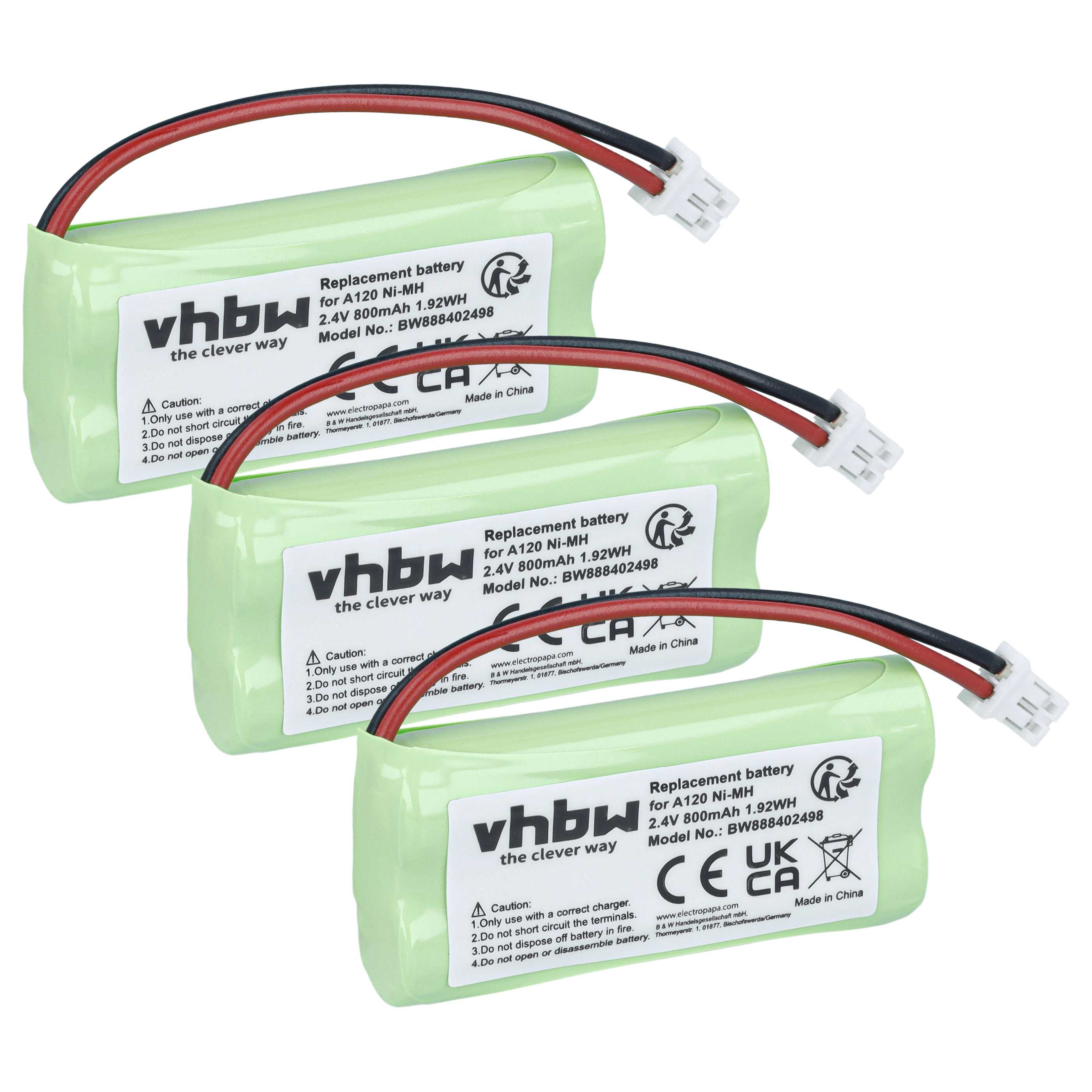 3x Akku als Ersatz für 55AAAHR2BMX, 220436C1, 41AAAH2BMX, 220382C1 für T-Com Telefon - 800mAh 2,4V NiMH
