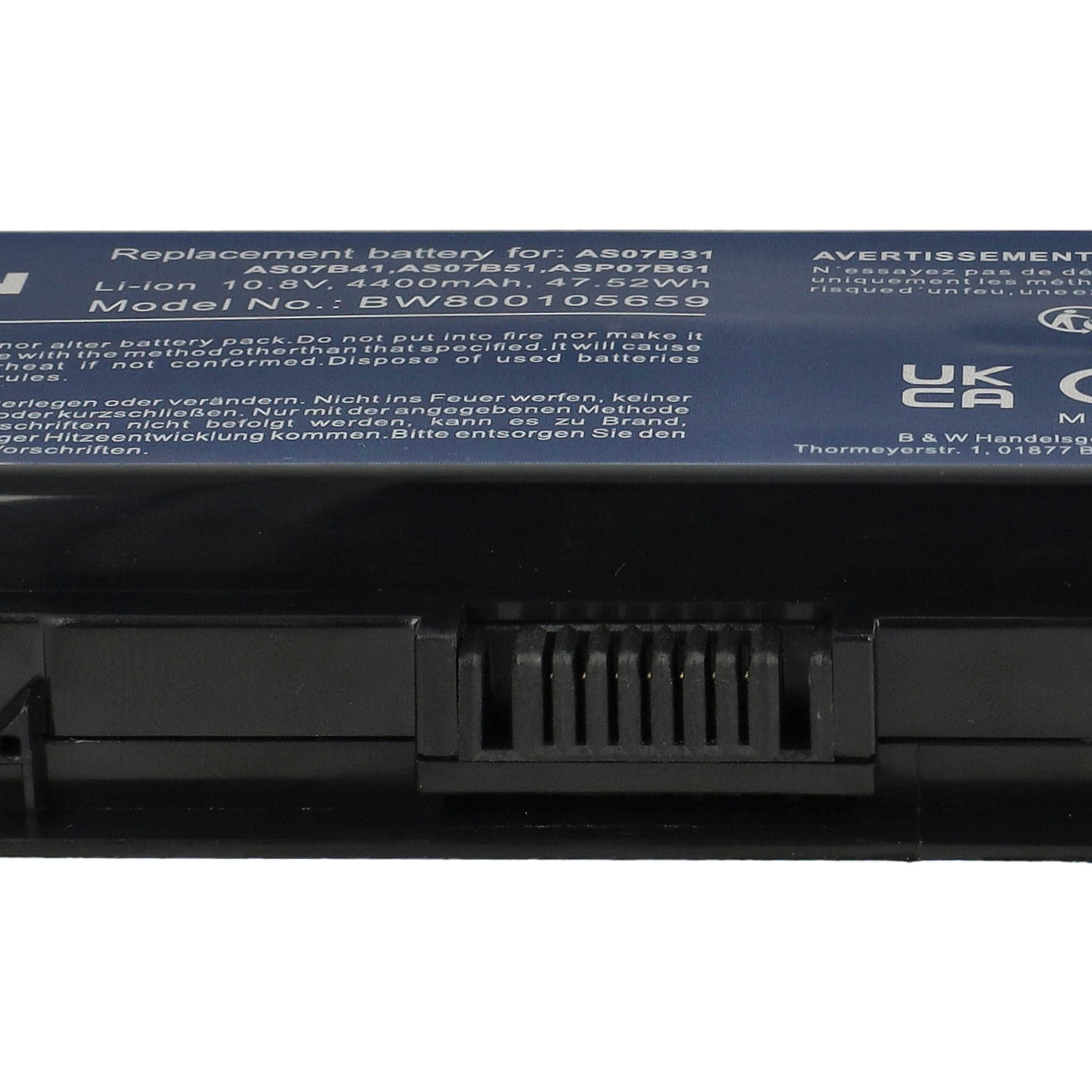 Notebook-Akku als Ersatz für Acer 934T2180F, 3UR18650Y-2-CPL-ICL50, 1010872903 - 4400mAh 10,8V Li-Ion, schwarz