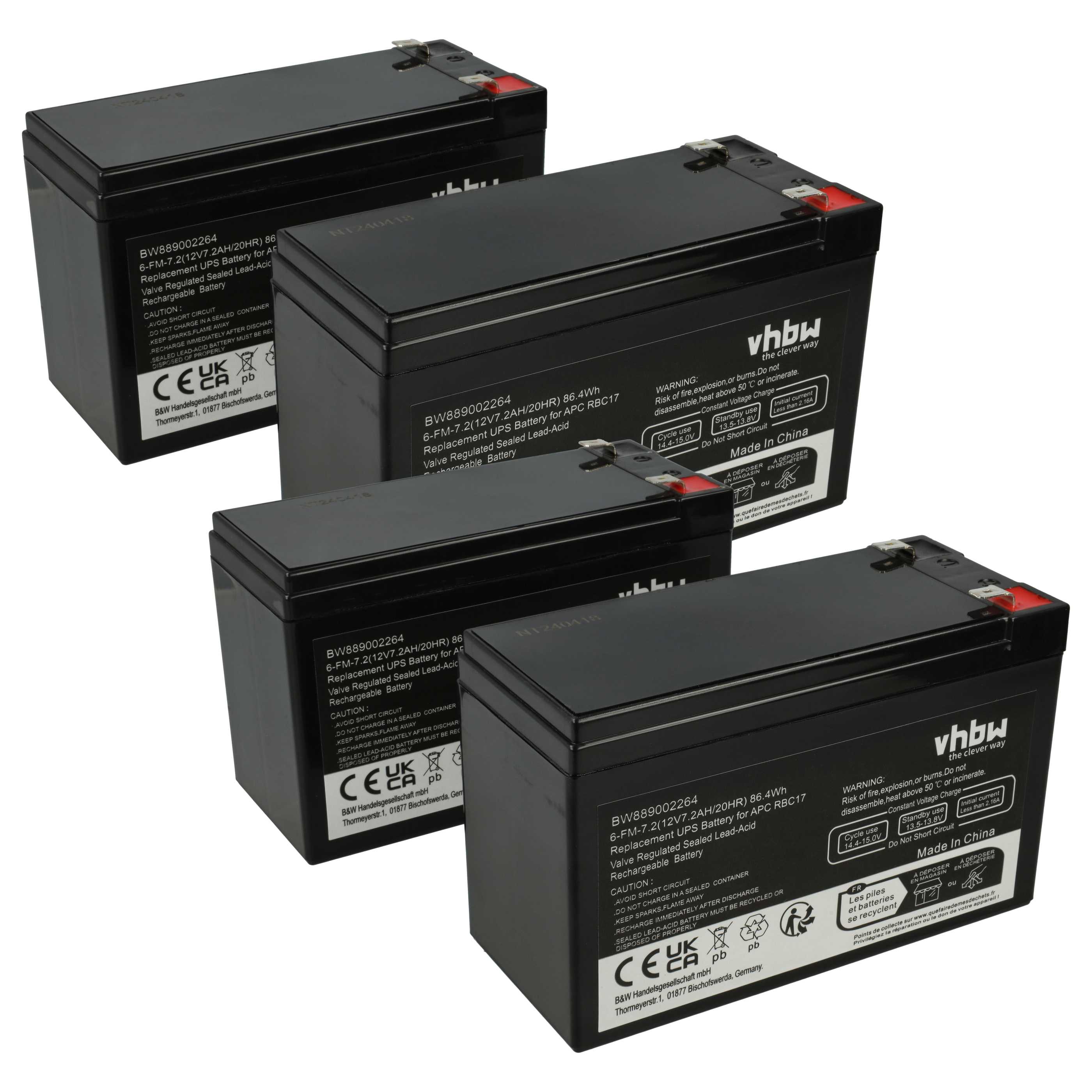UPS 4x Battery replaces APC RBC48 - 7200 mAh 12 V AGM